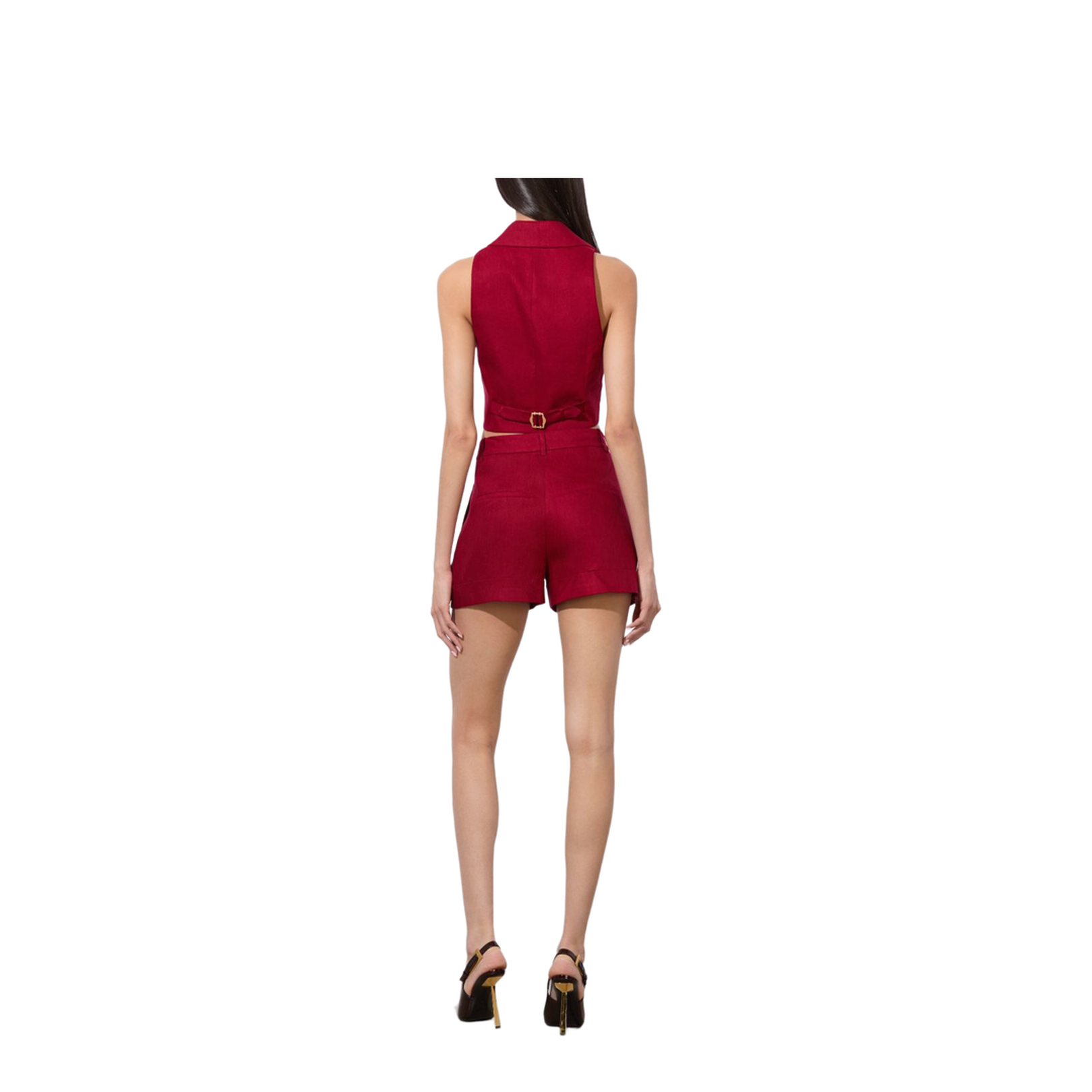 Conry Linen Cuffed Short In Dark Cherry - Image 3