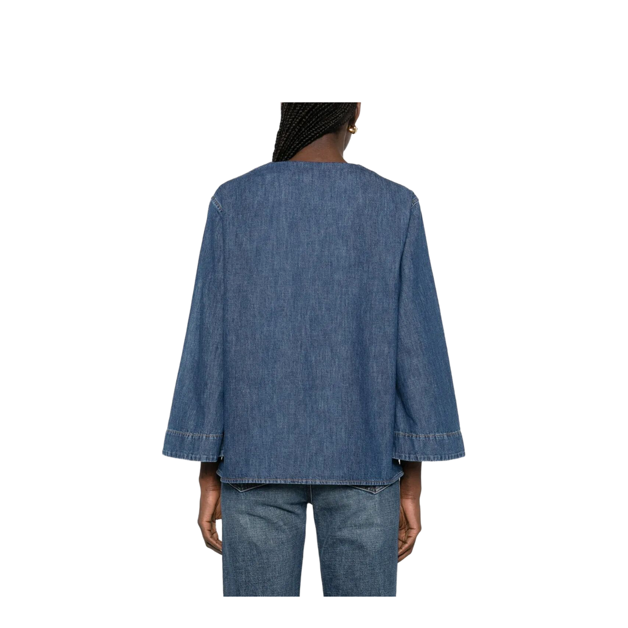 V-Neck Denim Shirt With Logo - Image 3