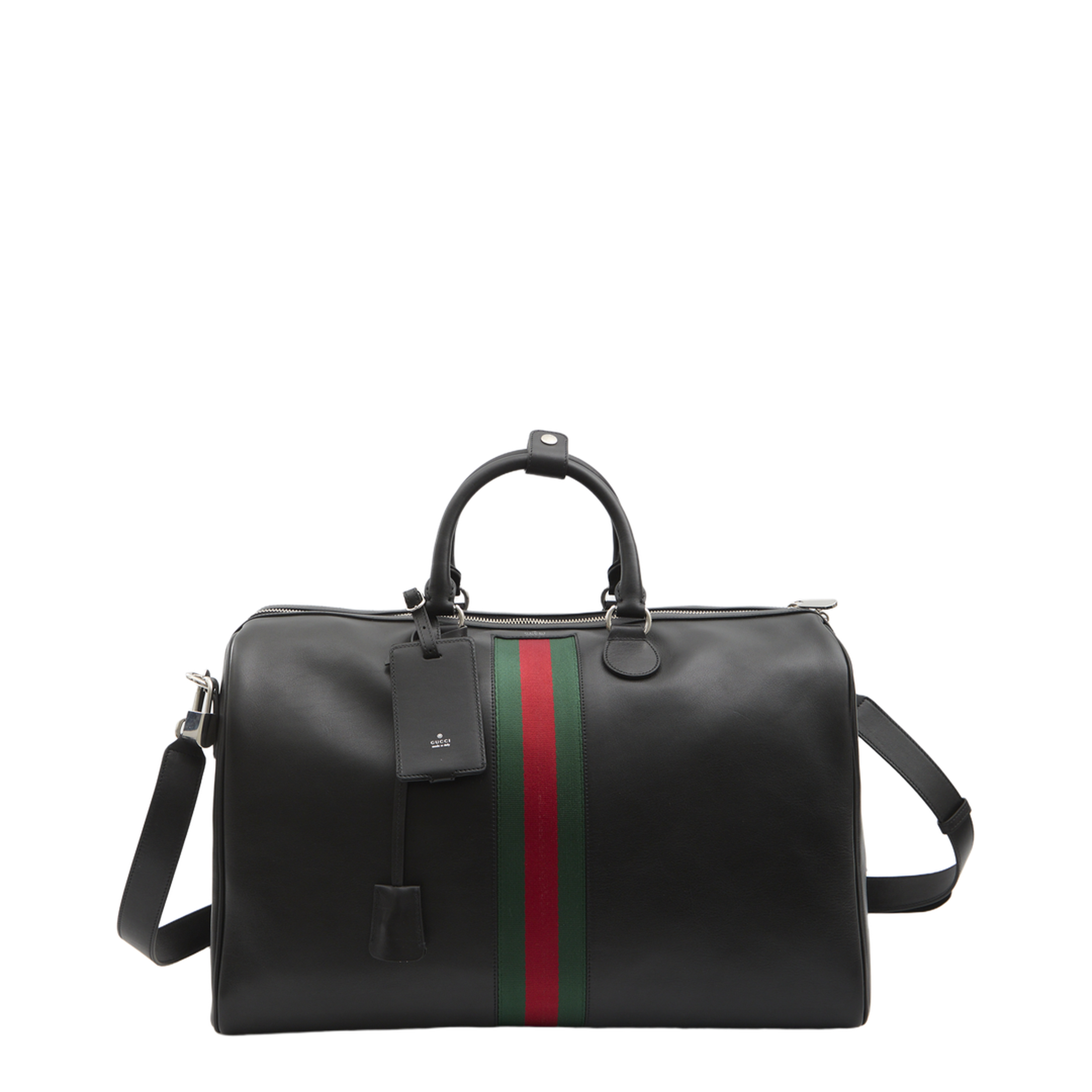 Web Trademark Medium Black Soft Leather Duffle Bag - Black - Image 1
