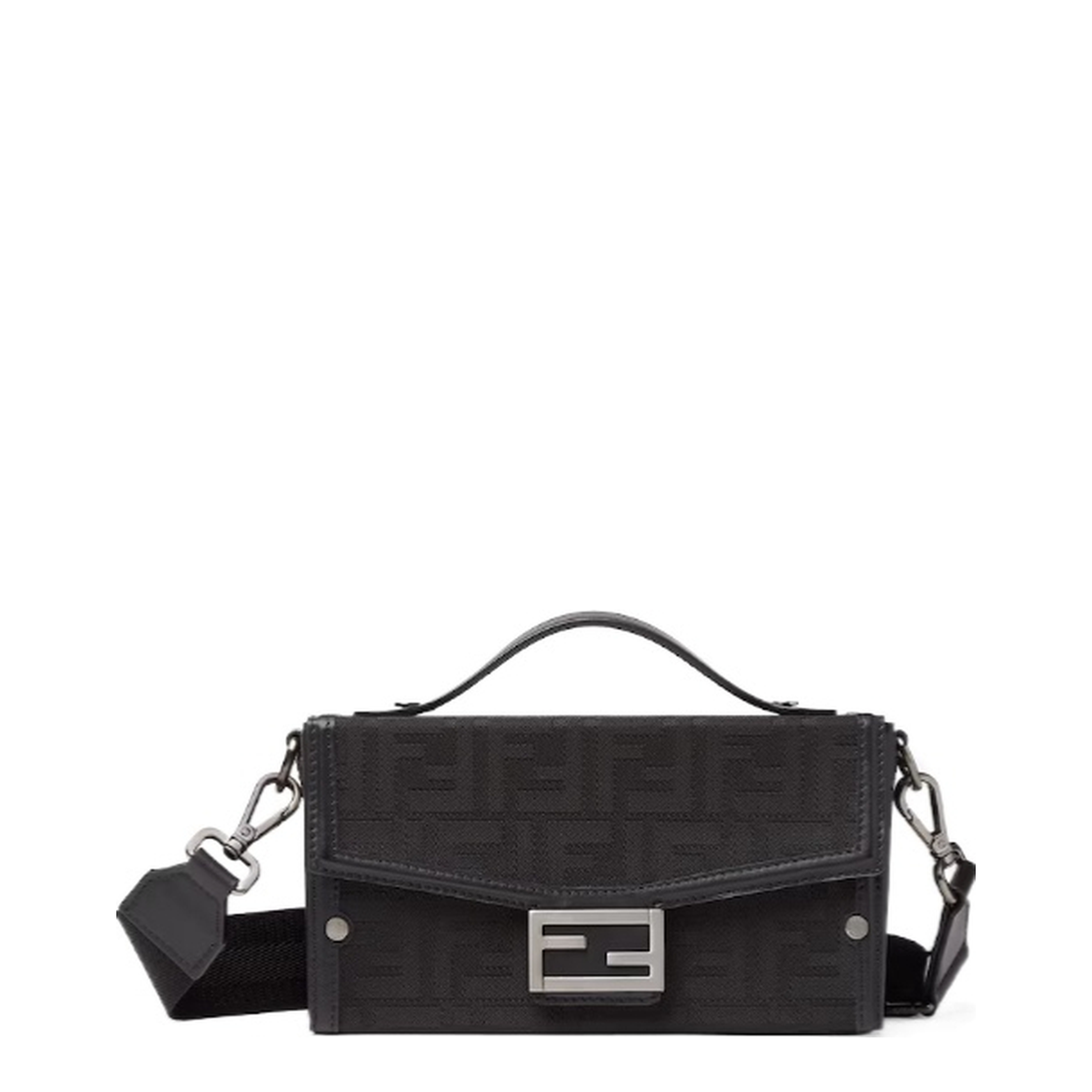 Baguette Soft Trunk Nylon Jacquard Crossbody - Black - Image 1