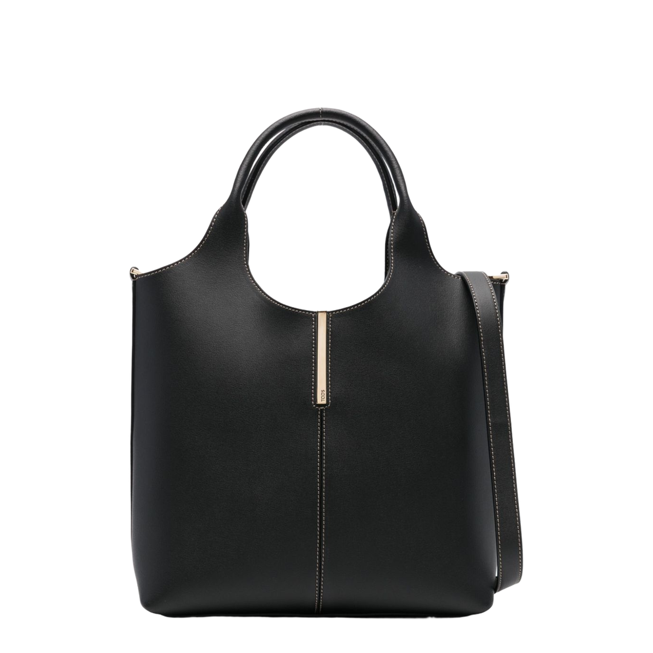 Small Calf Leather Tote - Black - Image 1