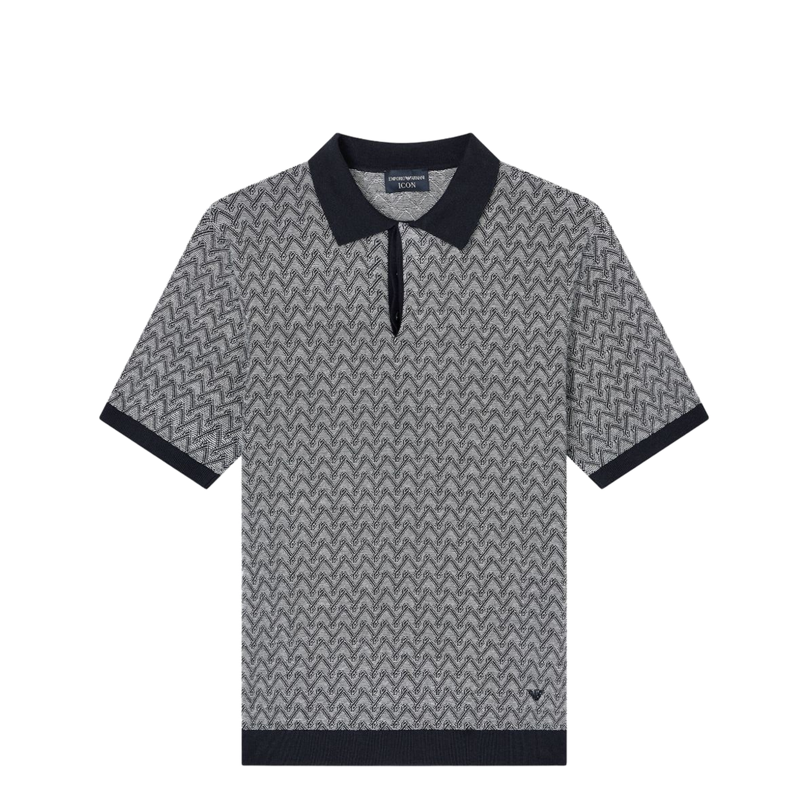 Polo-Collar Jumper in Chevron-Motif Jacquard - Image 1