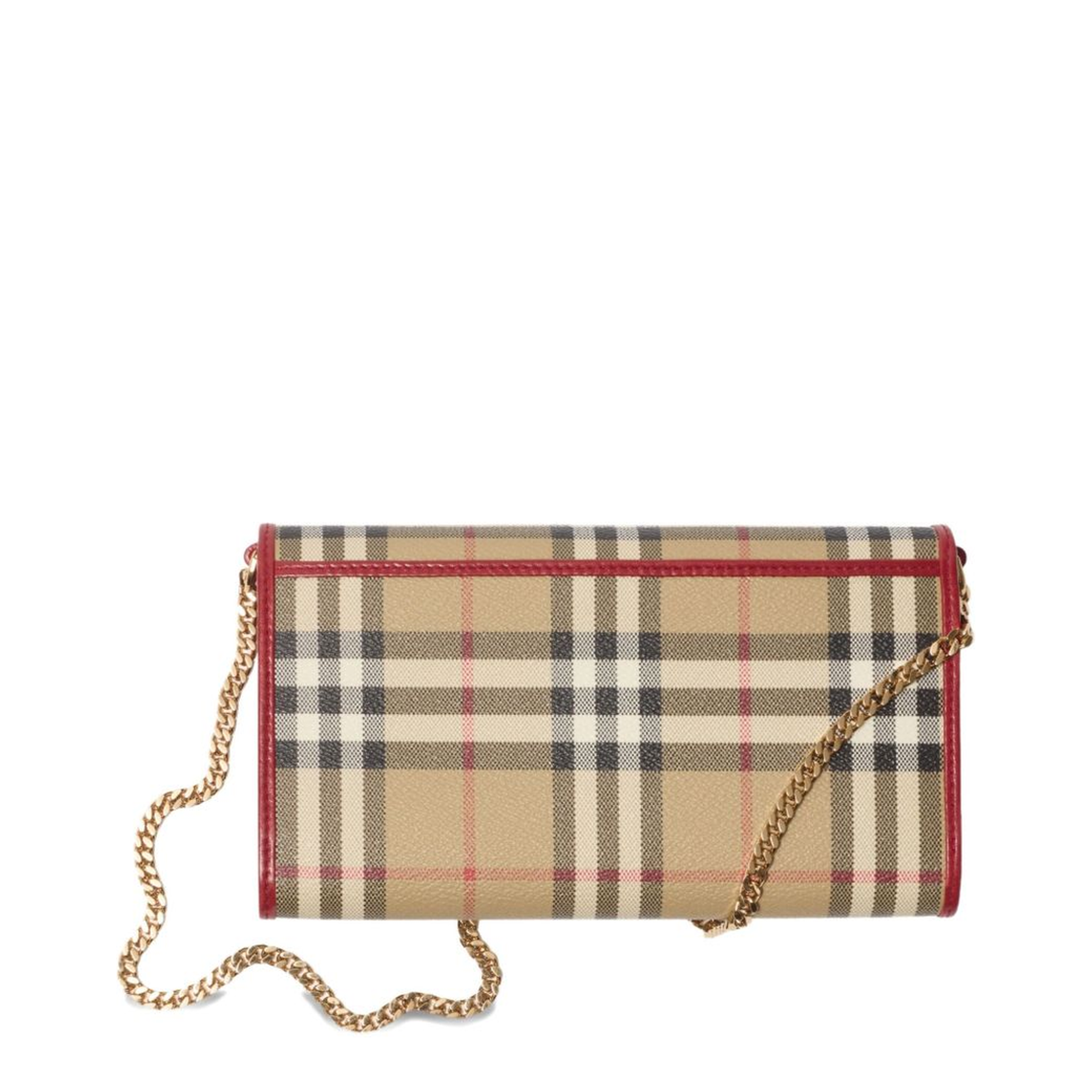 Archive Check Coated Fabric Chain Wallet - Archive Beige/Red - Image 4