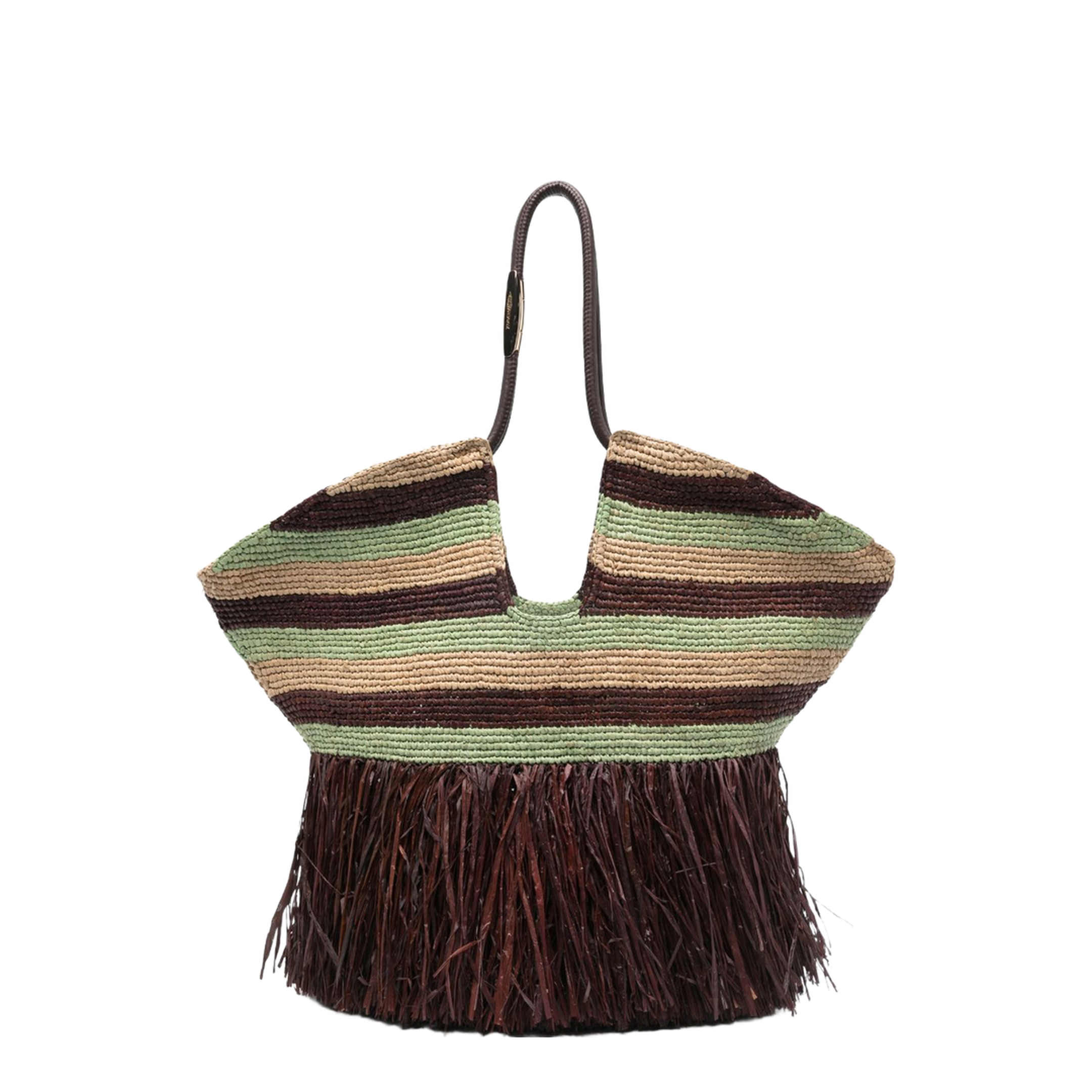 Goldentime Large Raffia Tote - Burgundy Stripe - Image 1