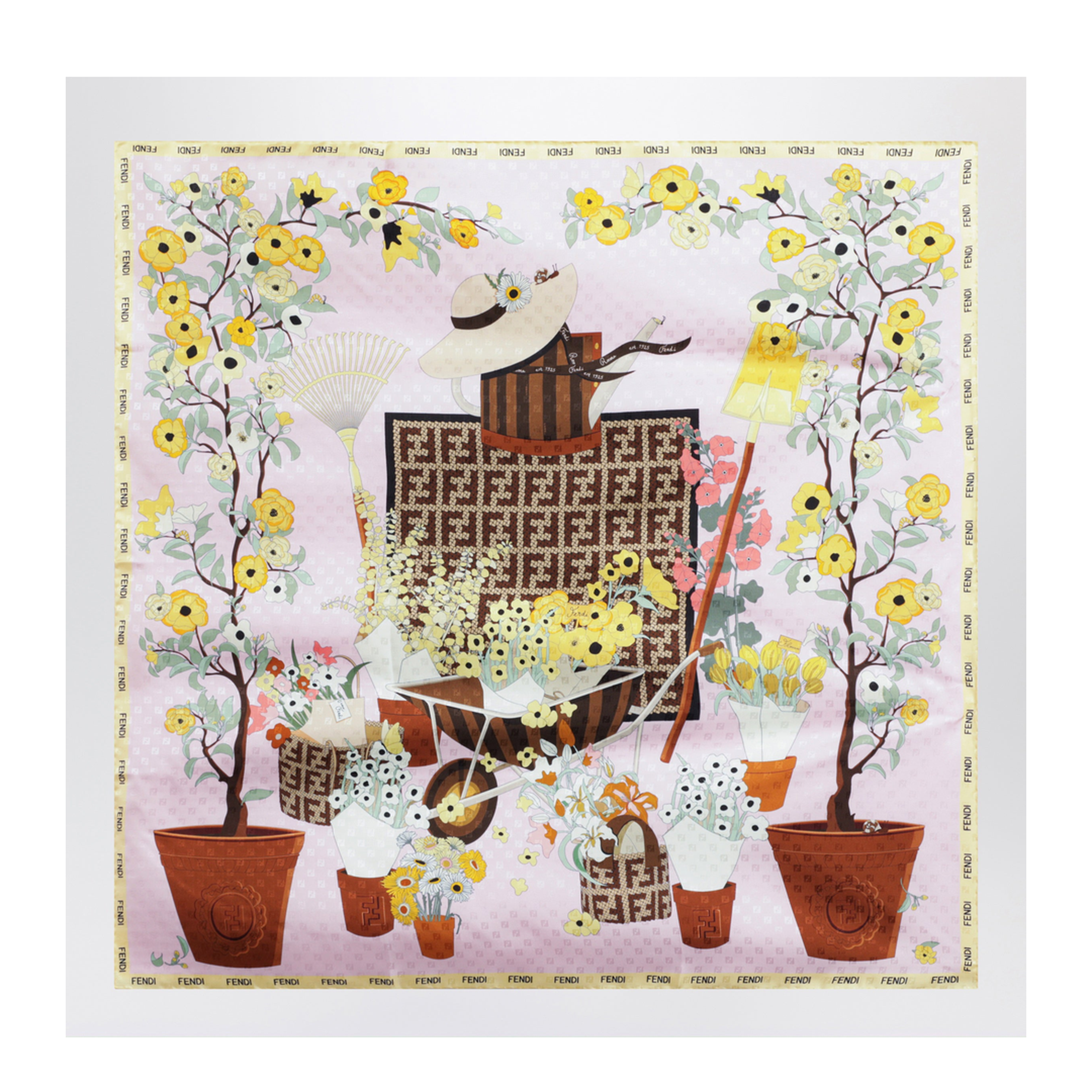 Gardening Pink Multicoloured Silk Foulard - Image 1