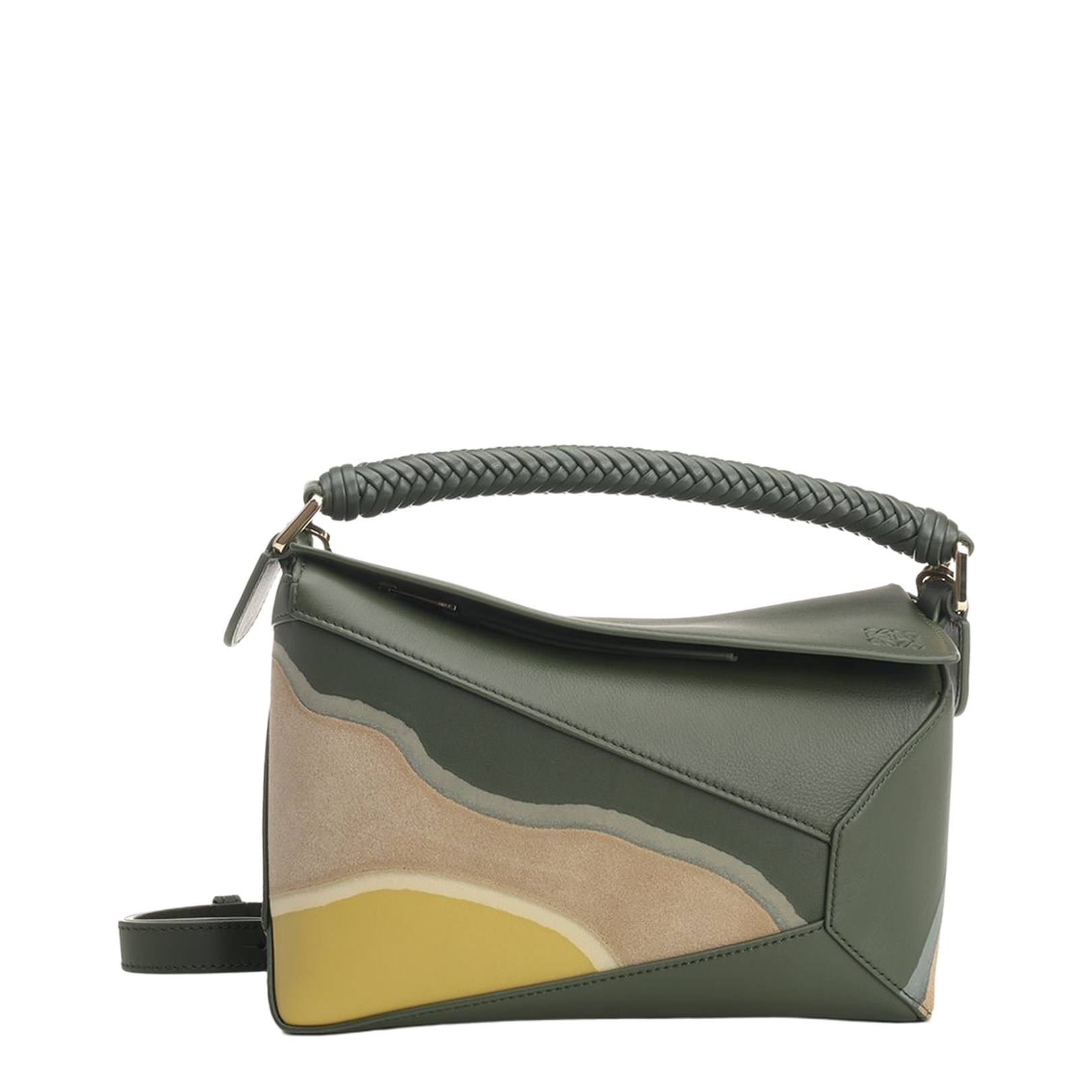 Puzzle Edge Small Leather Shoulder Bags - Green - Image 1