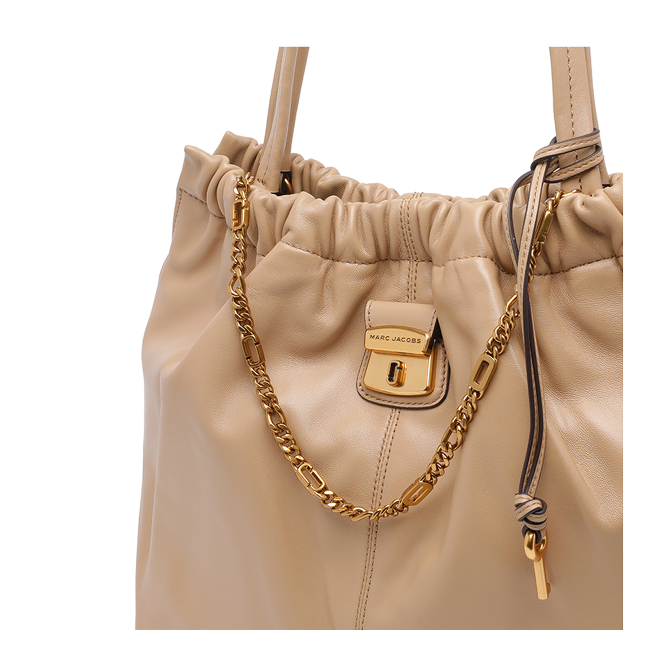 Tote Leather Shoulder Bag - Beige - Image 5