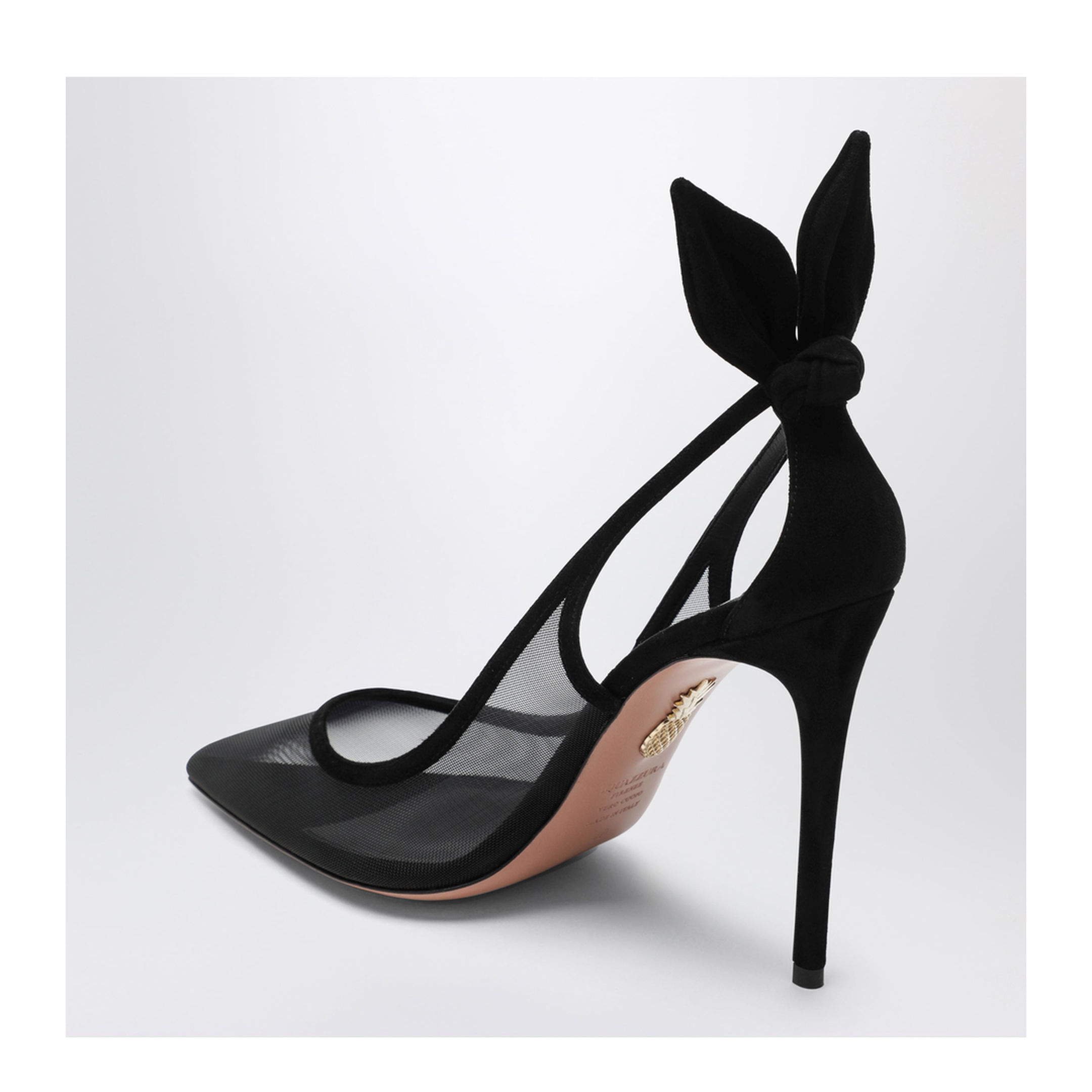 Black Bow Tie Pumps In Mesh And Suede - Image 2