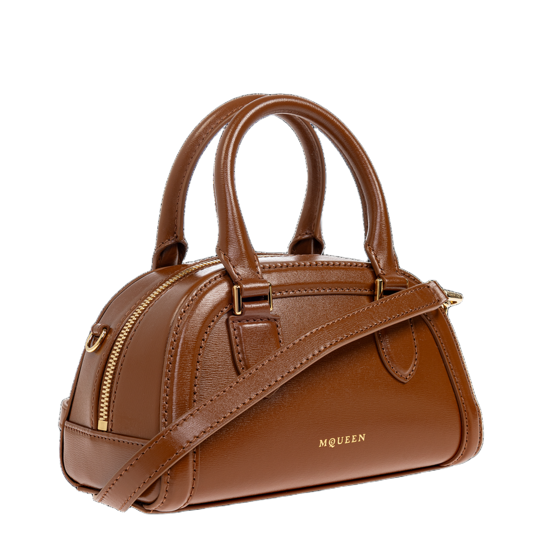 Birdee Boston Mini Calf Leather Bag - Dark Tan - Image 4
