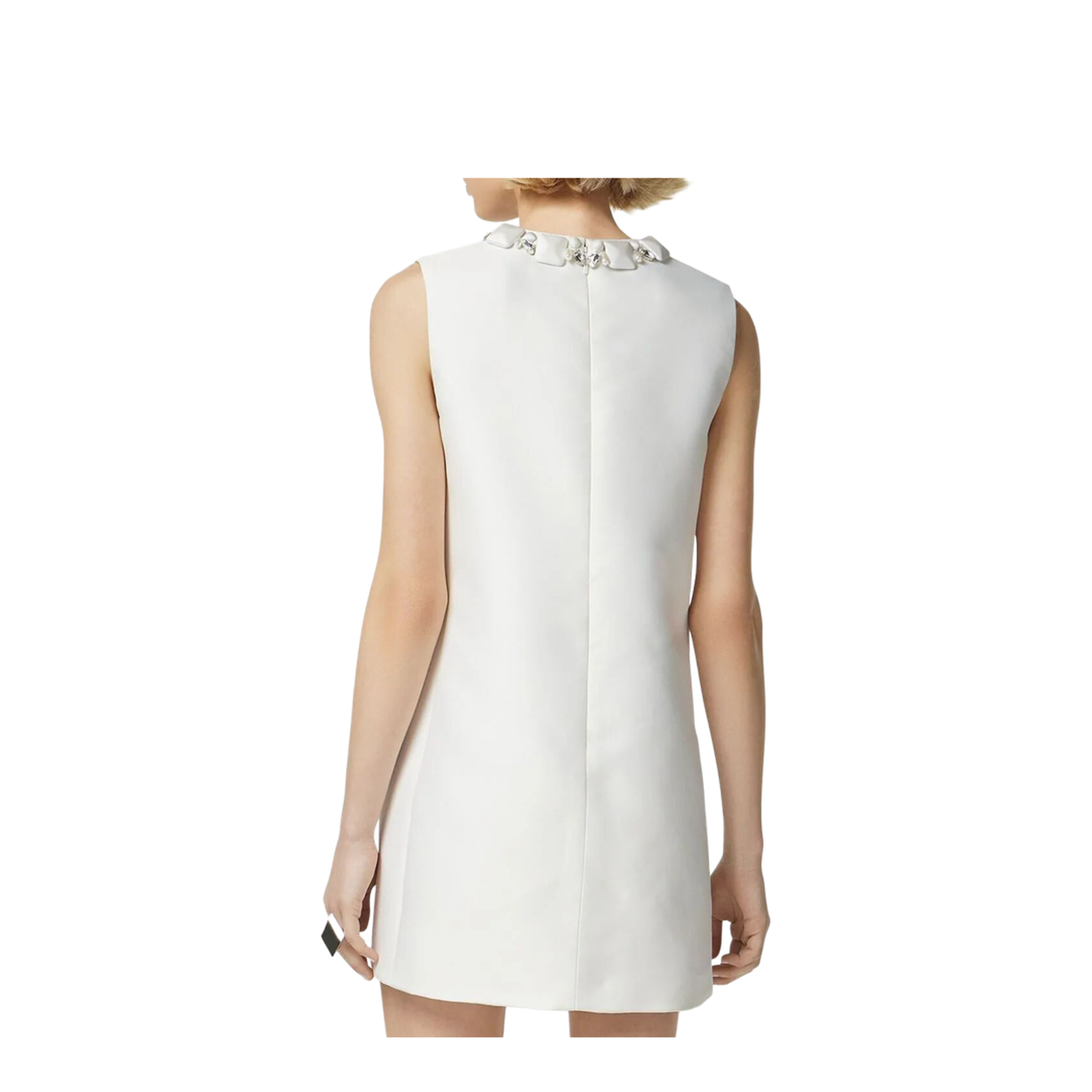 White Sleeveless Mini Dress in Silk Blend - Image 4