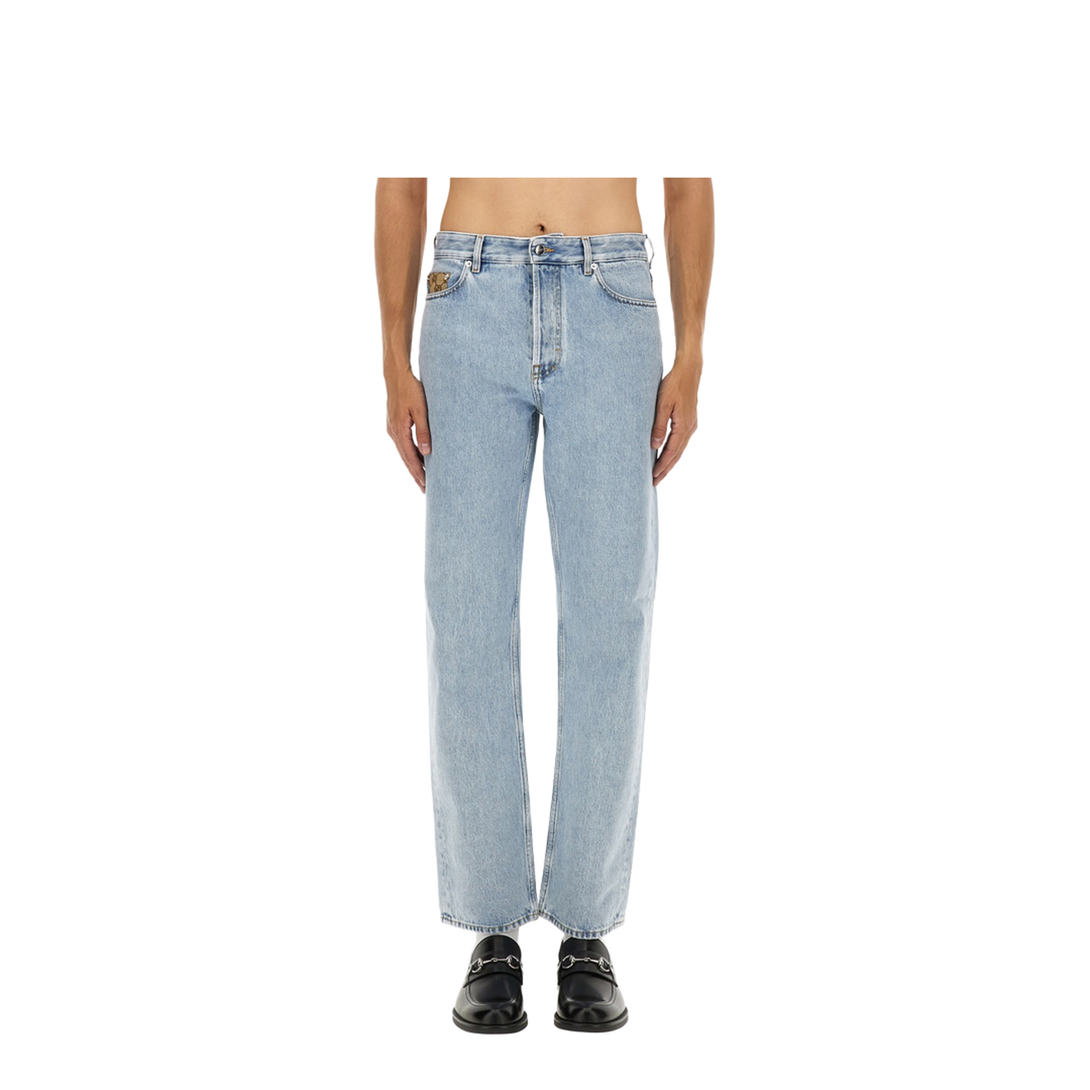 Washed Denim Pant with Insert in Light Blue - Image 1