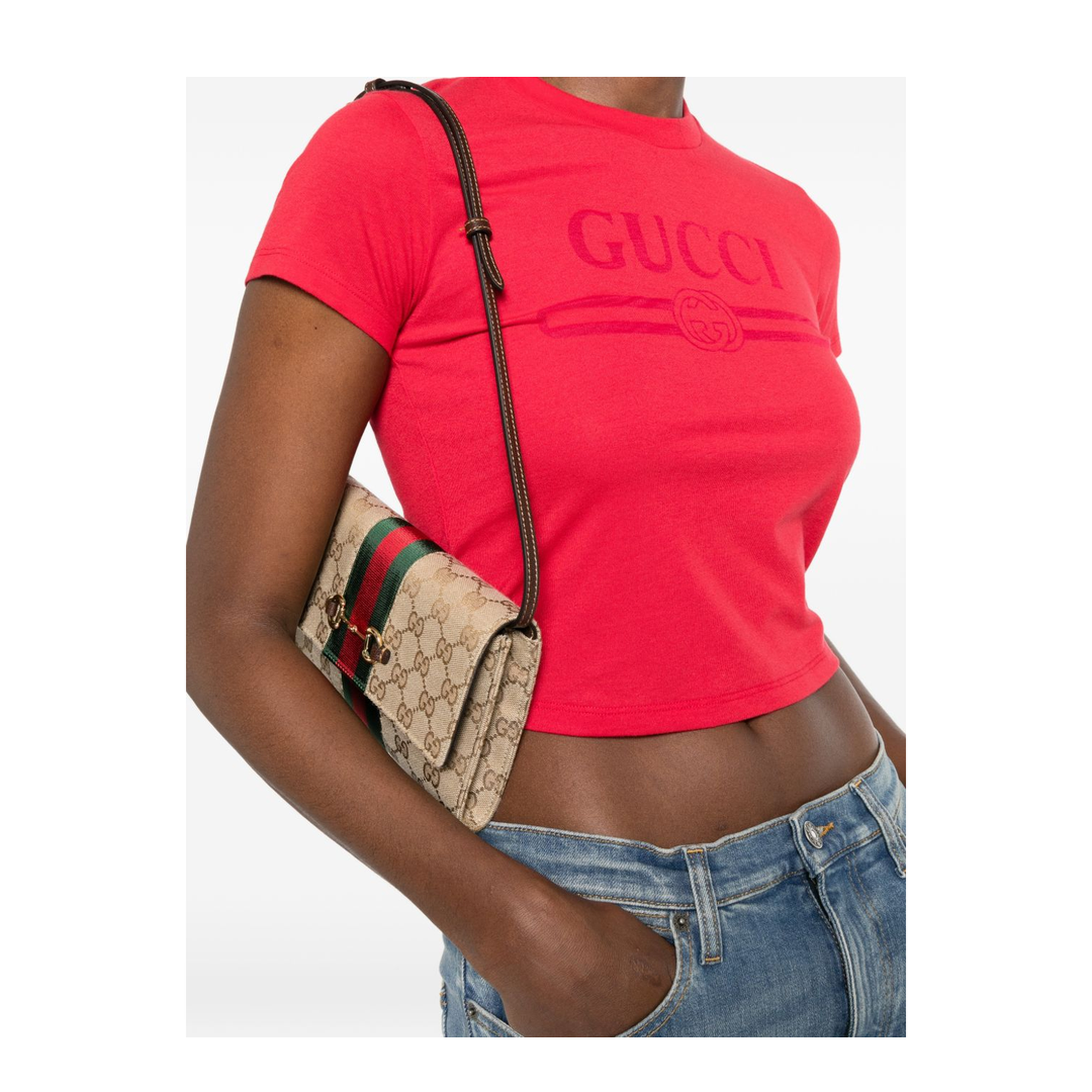 Horsebit Web GG Canvas Wallet - Sand and Dark Brown - Image 3