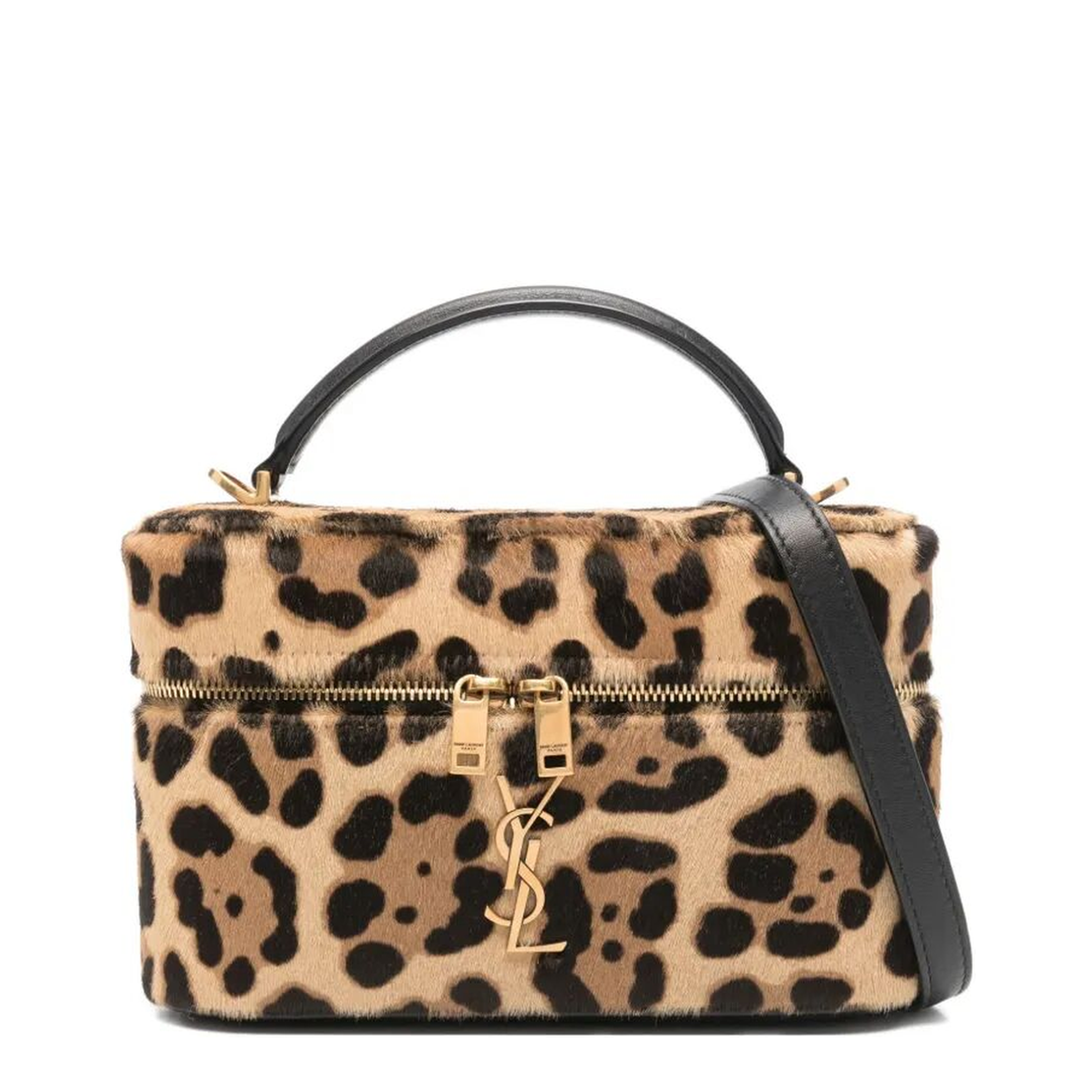 Gaby Vanity Pony Hair Leather Vanity Bag - Brown and Black - Image 1