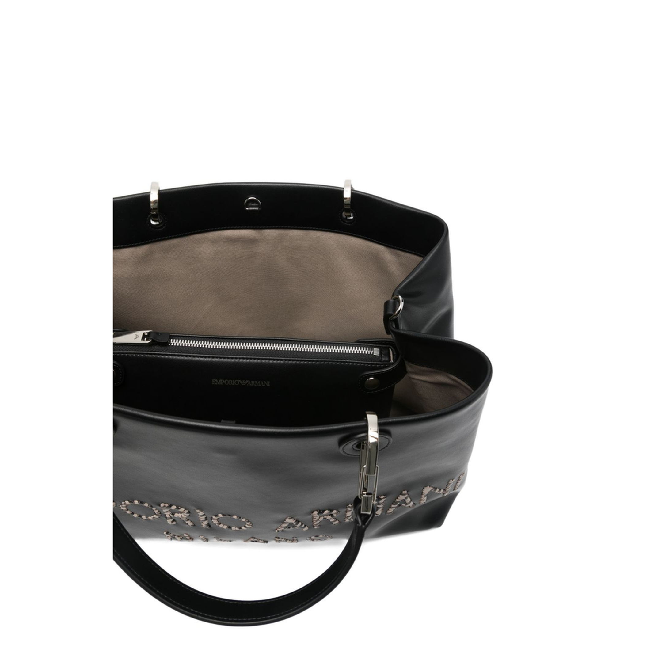 MyEA Medium Calfskin Shopper Tote - Nero/Cappuccino - Image 3