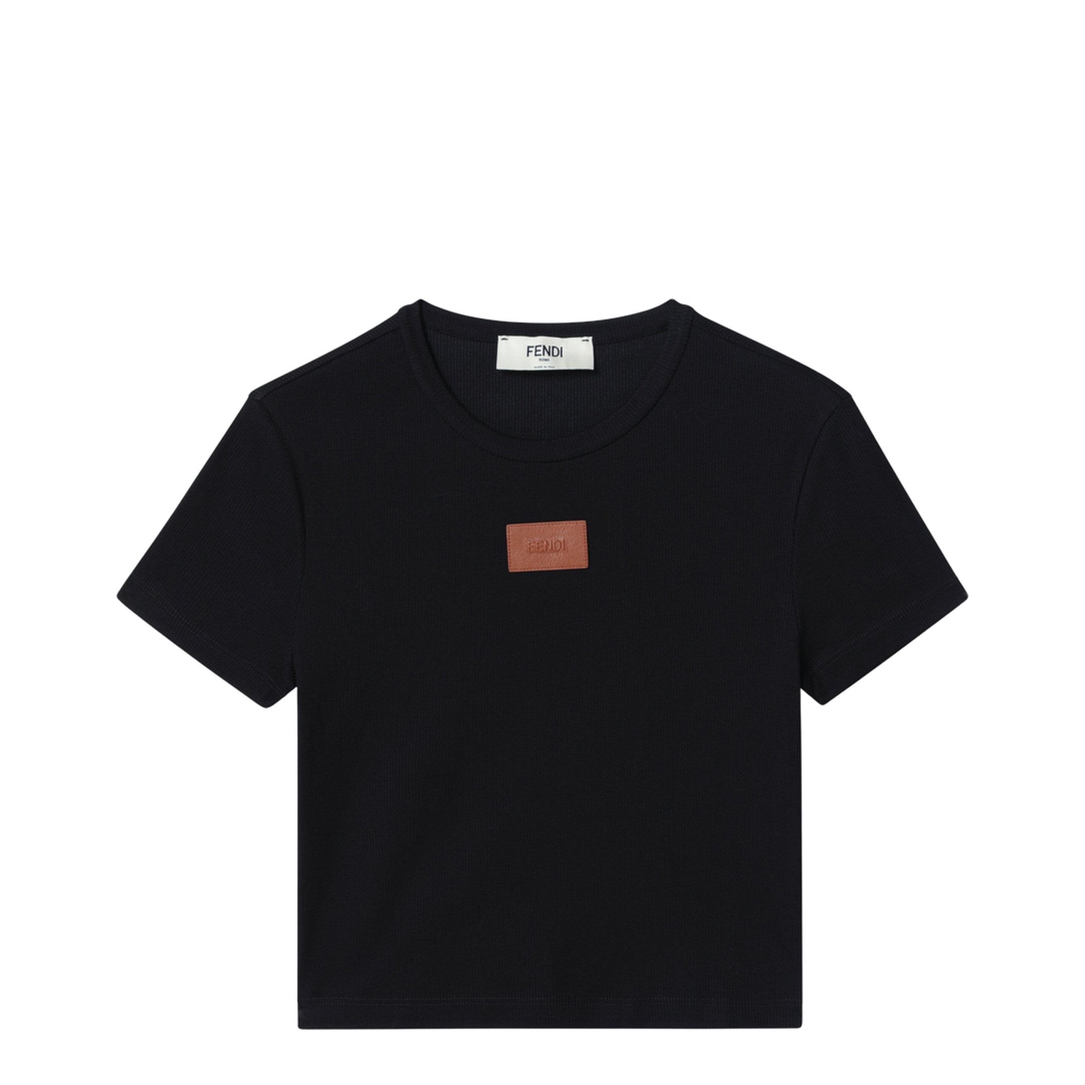 Black Cotton T-Shirt with Logo Patch - Image 1