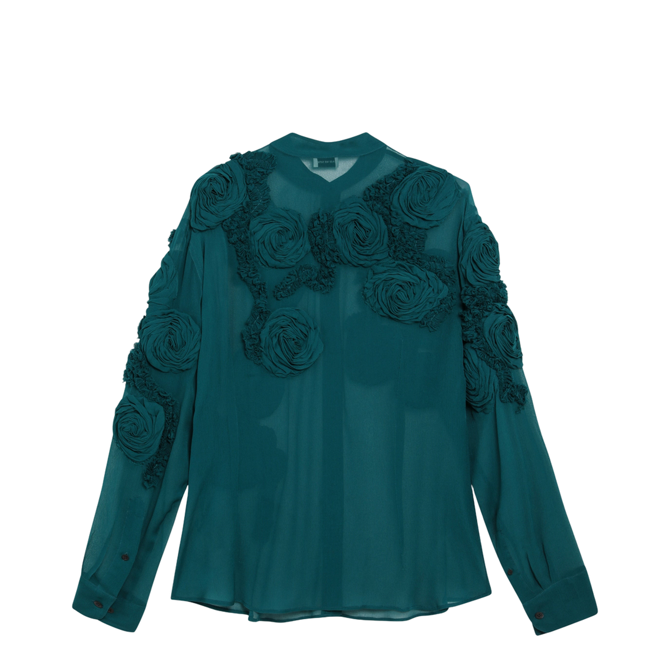 Petrol Green Shirt With Raised Rose Details - Image 2