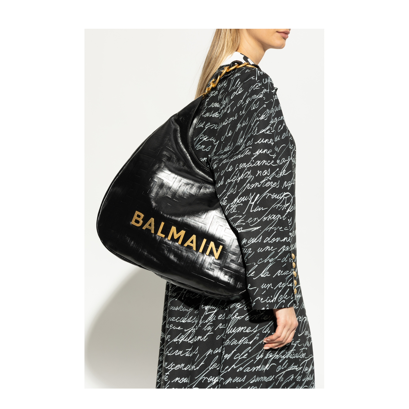 Large Black Calf Leather Bag with Gold Logo - Image 2