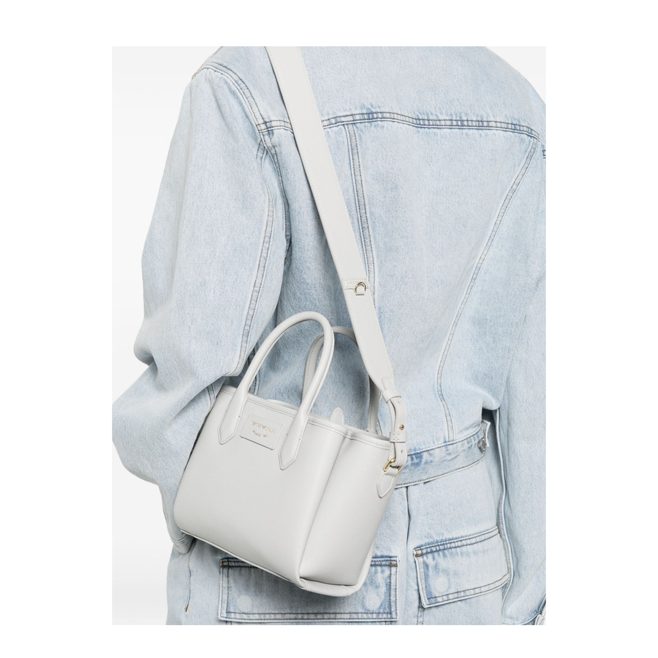 Small Shopper Bag With Palmellato Finish Small Polyurethane Tote Bag - Grigio chiaro - Image 2