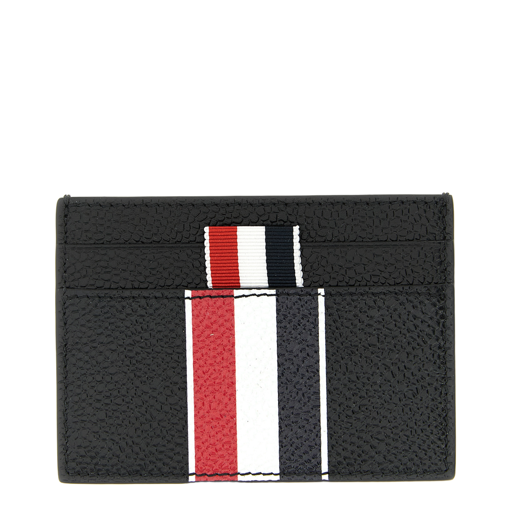 Double Sided Card Holder with RWB Stripe in Pebble Grain Leather - Image 1