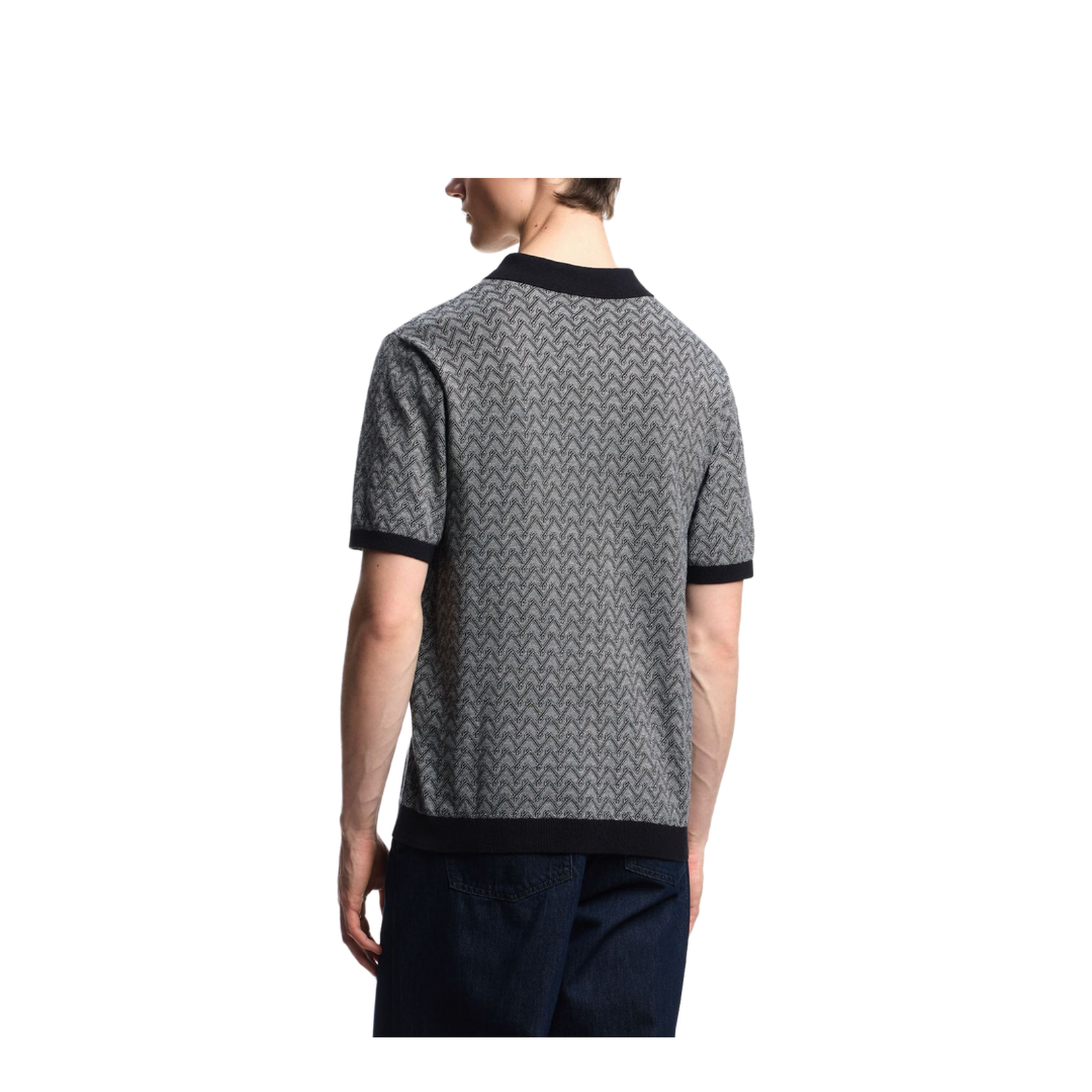 Polo-Collar Jumper in Chevron-Motif Jacquard - Image 4