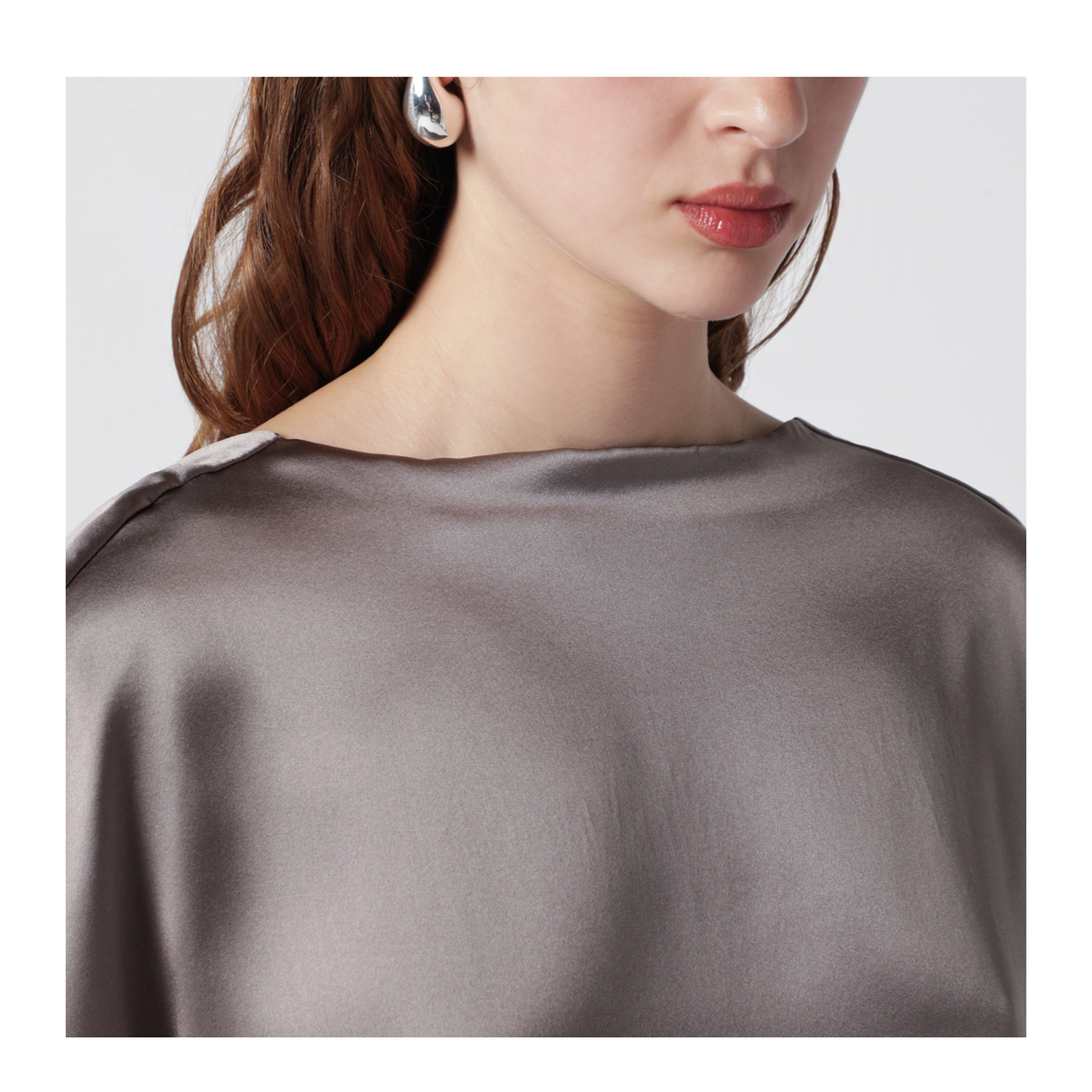 Taupe Silk Satin Midi Dress - Image 2