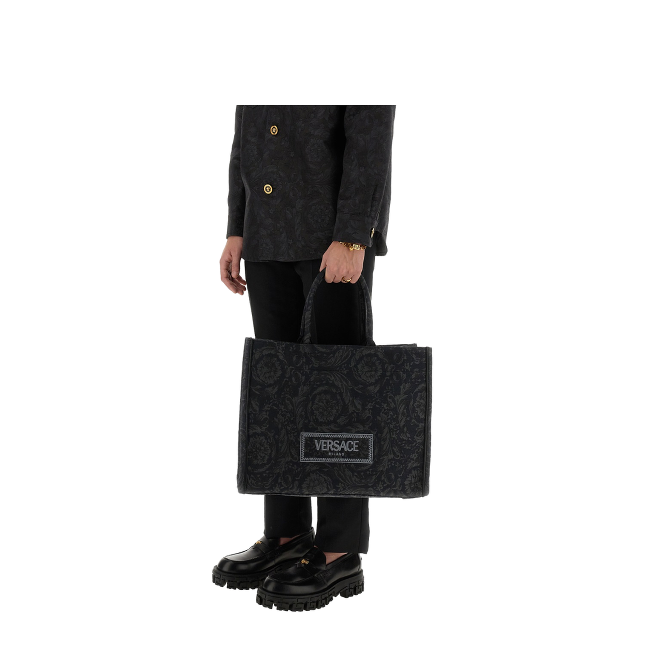 Barocco Large Nylon-Cotton Shopping Bag - Black - Image 2