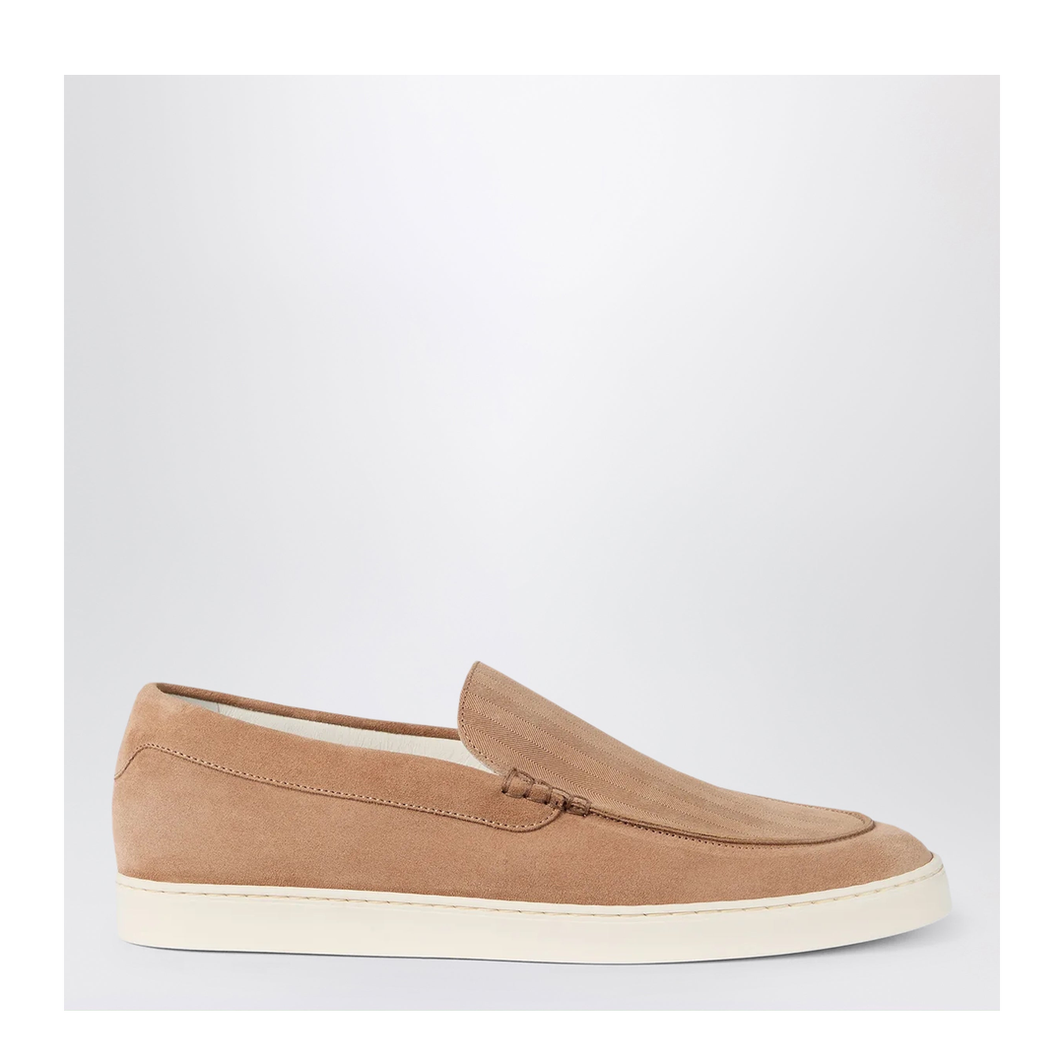 Light Brown Chevron-Effect Suede Slip-Ons - Image 1