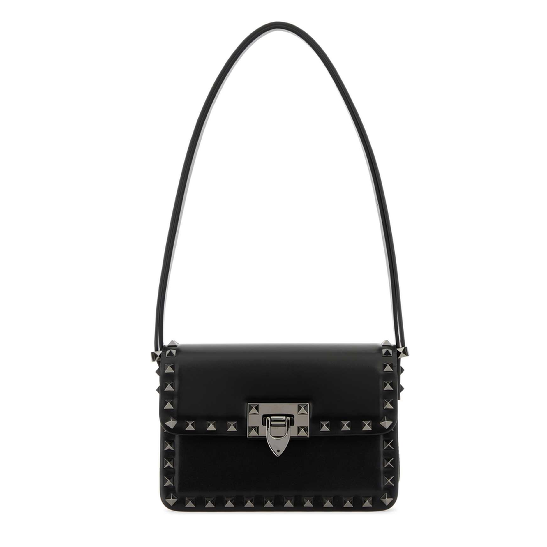 Rockstud Leather Shoulder Bag - Black - Image 1