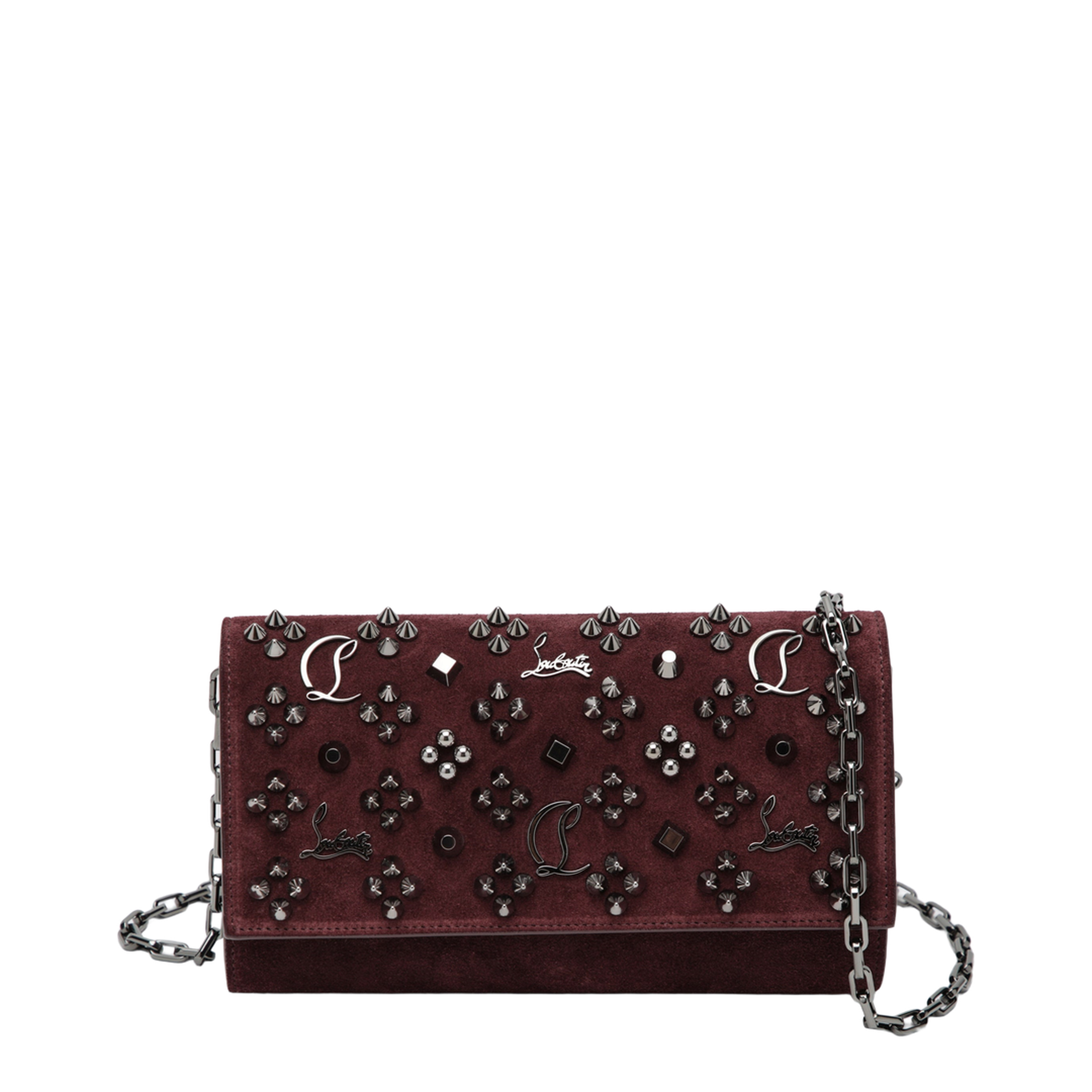 Paloma Studded Suede Wallet On Chain Burgundy - Image 1