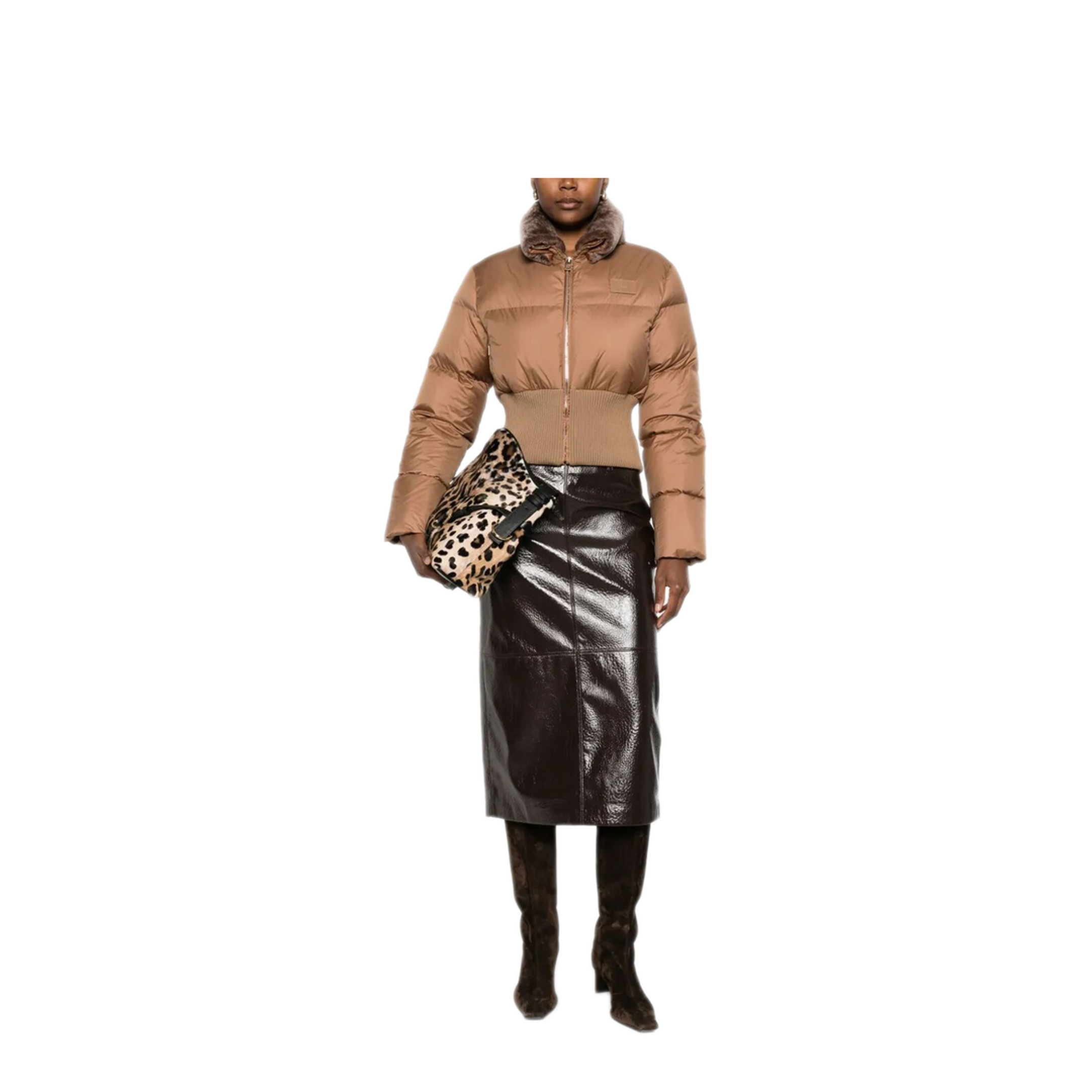 Short Padded Down Jacket with Shearling Collar - Image 5