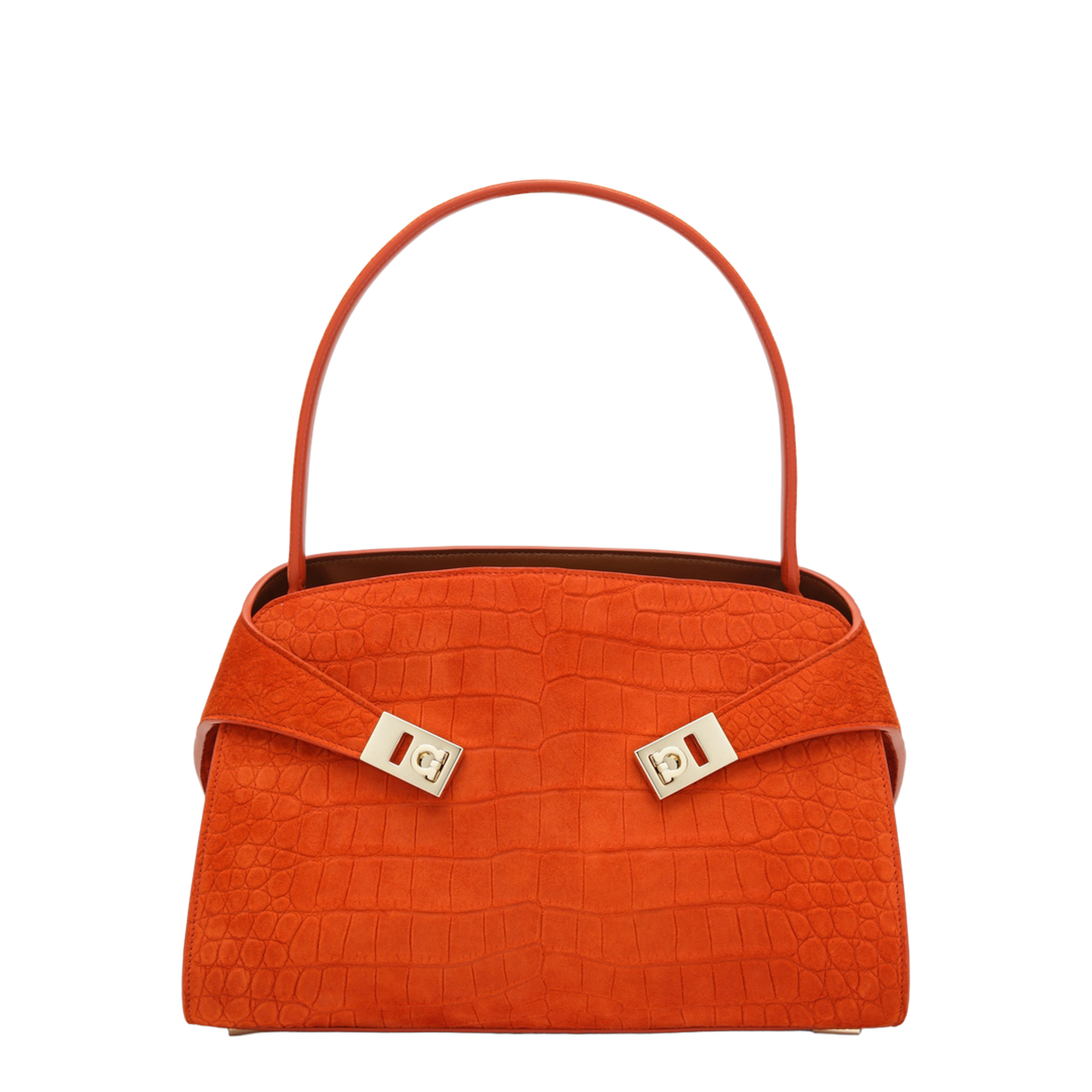 Orange Hug Soft M Top-Handle Bag with Crocodile Effect - Image 1