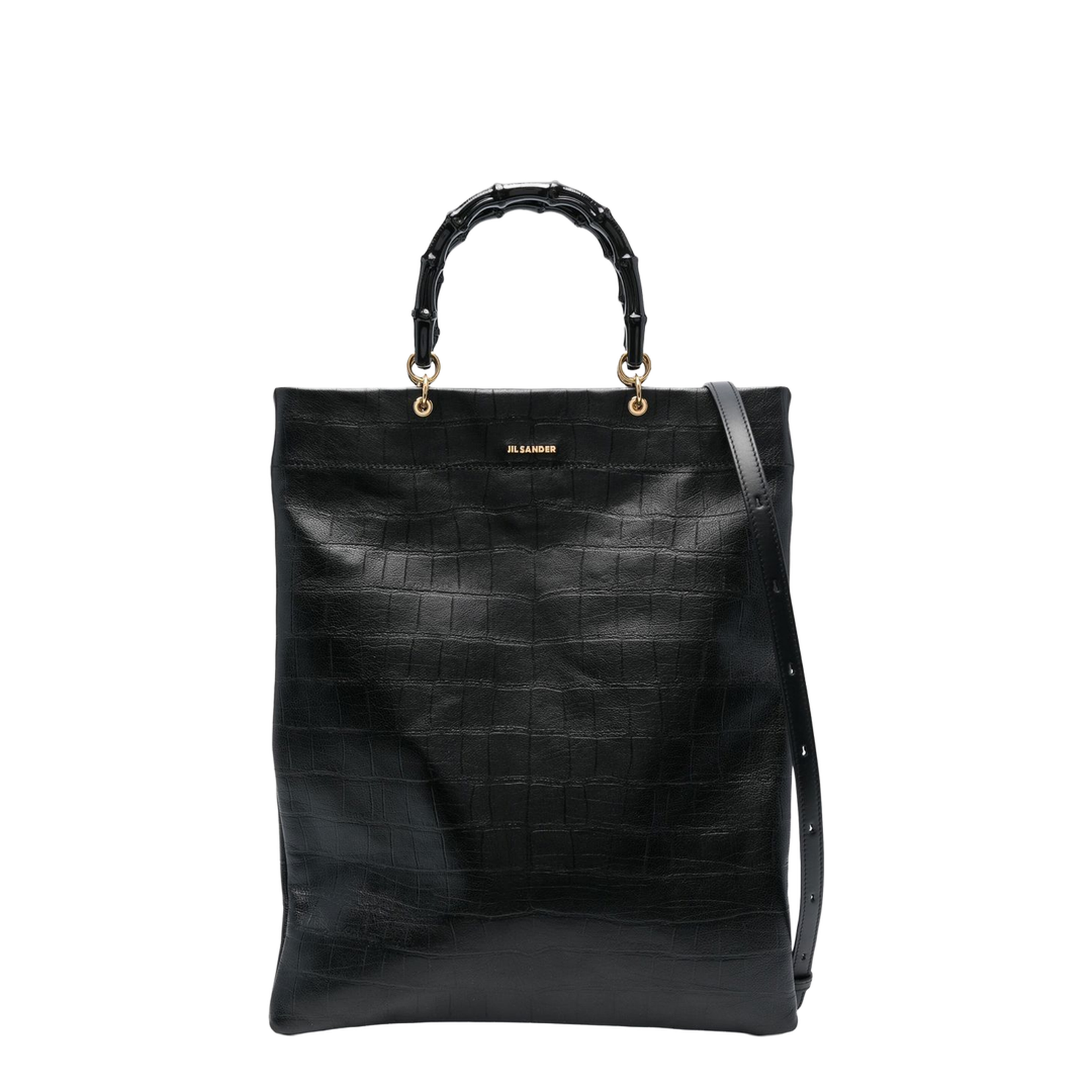 Black Leather Medium Shopping Bag - Image 3