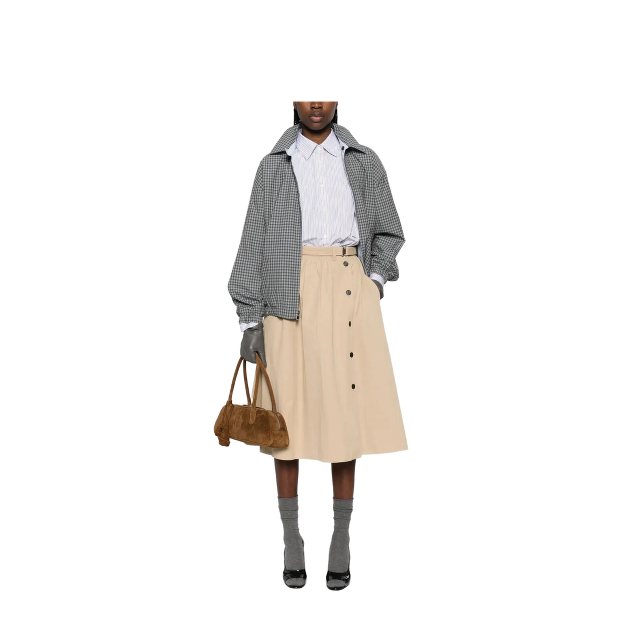 Button-Detail Belted Cotton Midi Skirt - Image 2