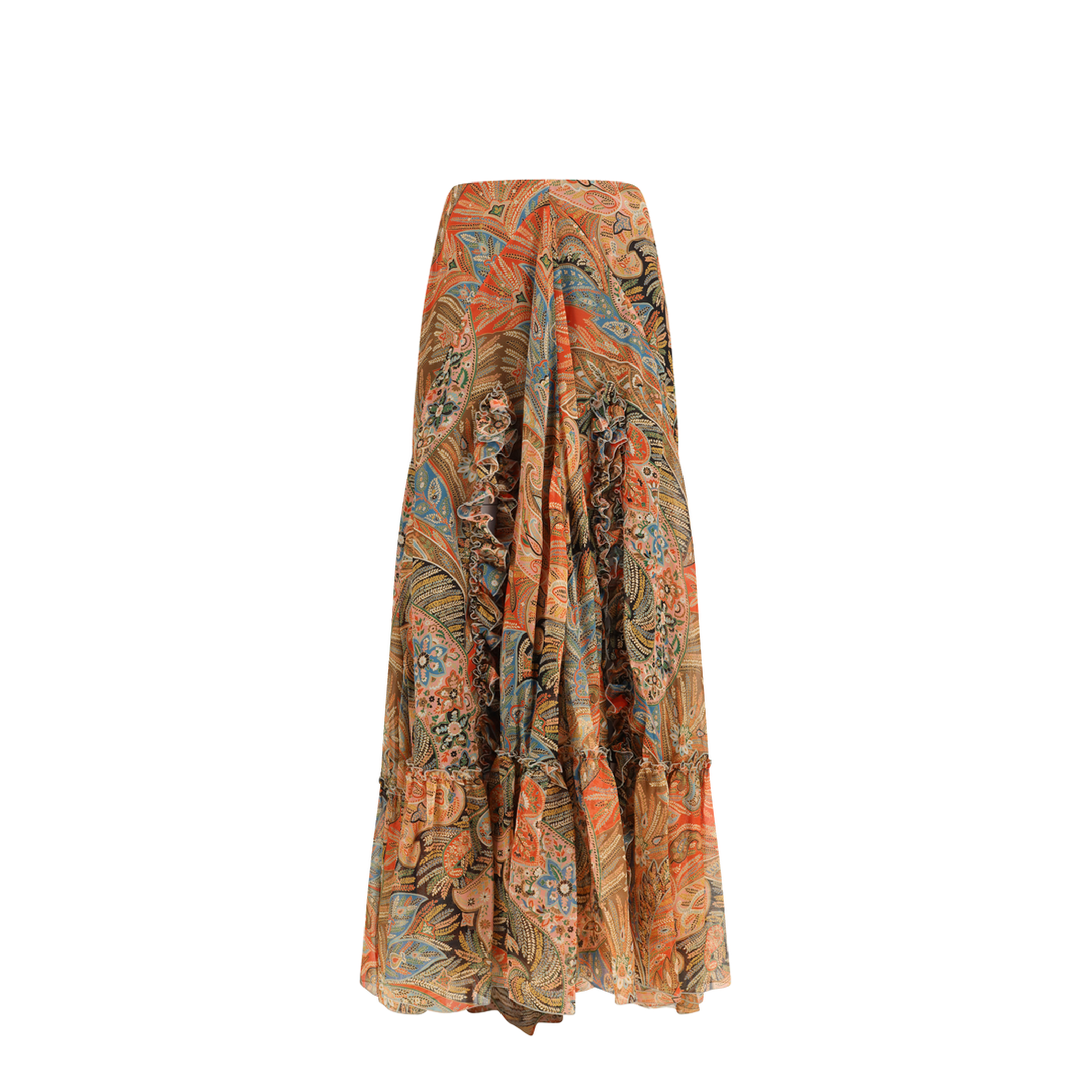 Silk Long Skirt with Flounce and Paisley Motif - Image 1
