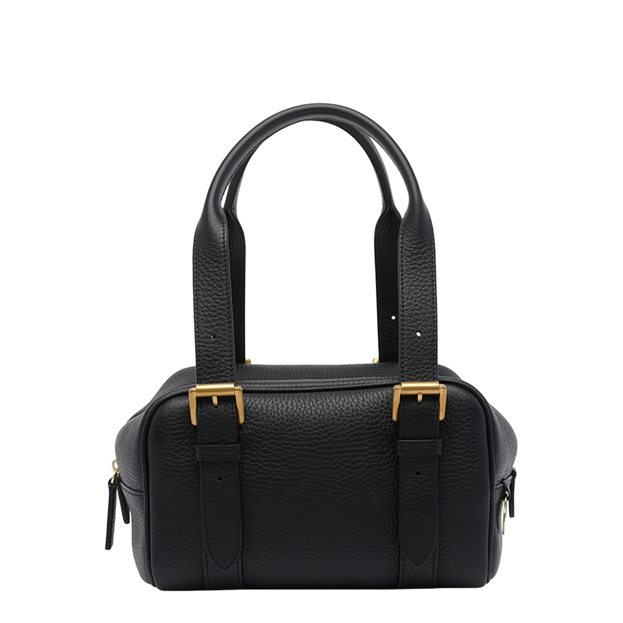 Small Heavy Grain Leather Boston Bag - Black - Image 3