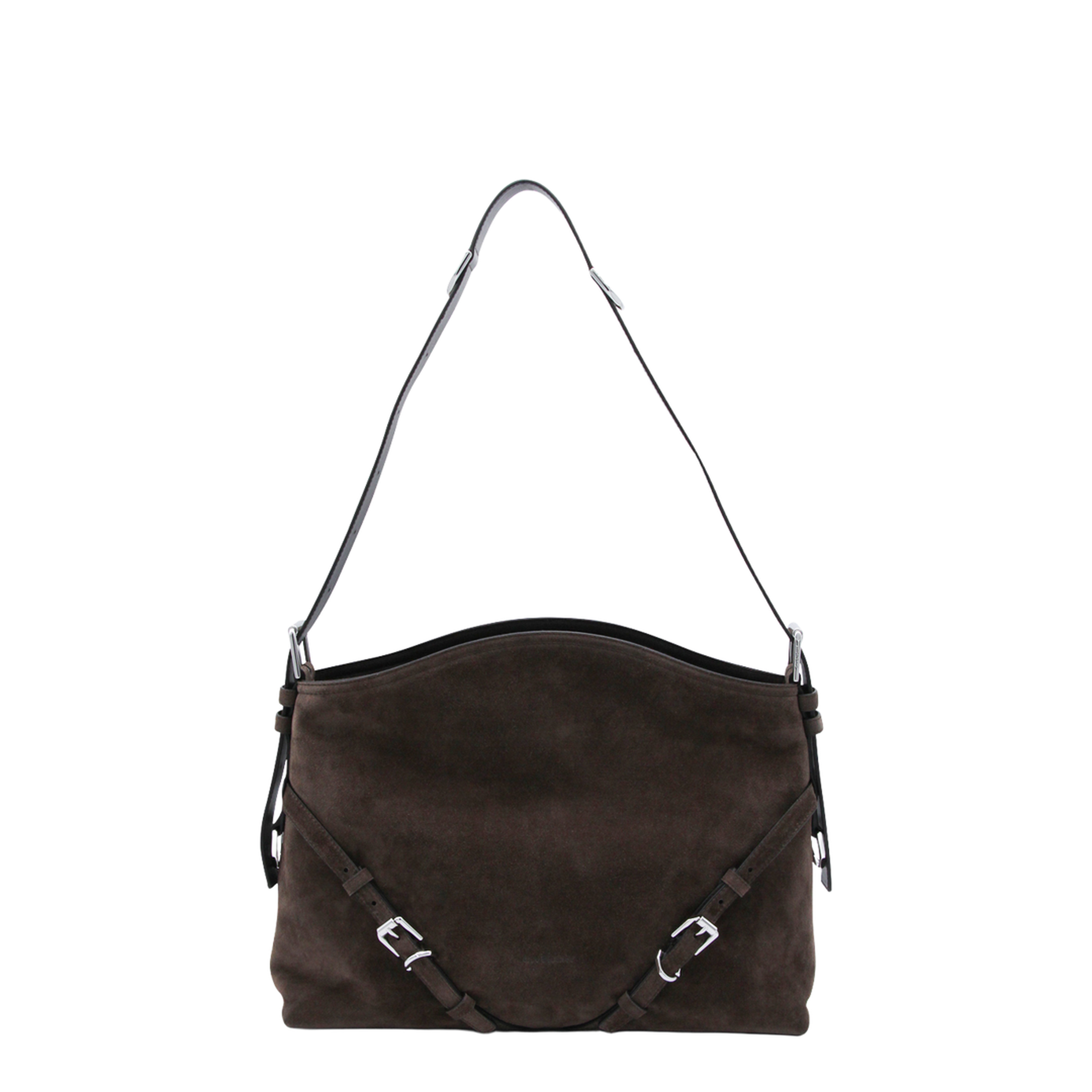 Voyou Medium Suede Shoulder Bag - Ebony Brown - Image 1