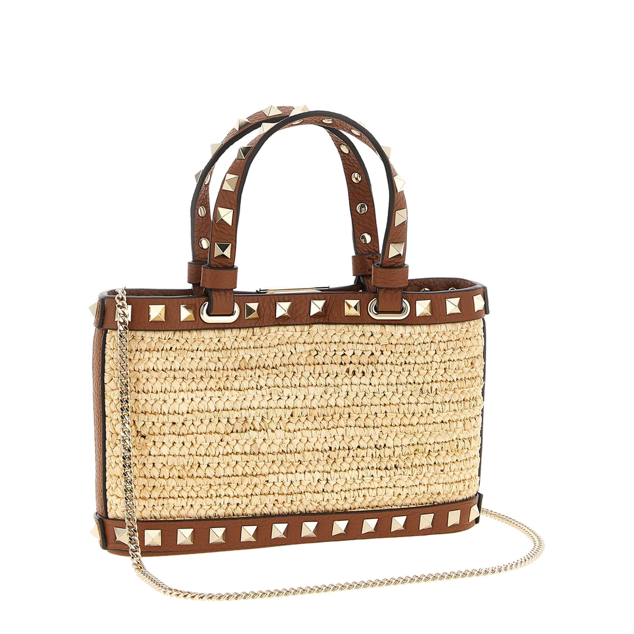 Rockstud Mini Woven Raffia Shopping Bag - Beige - Image 2