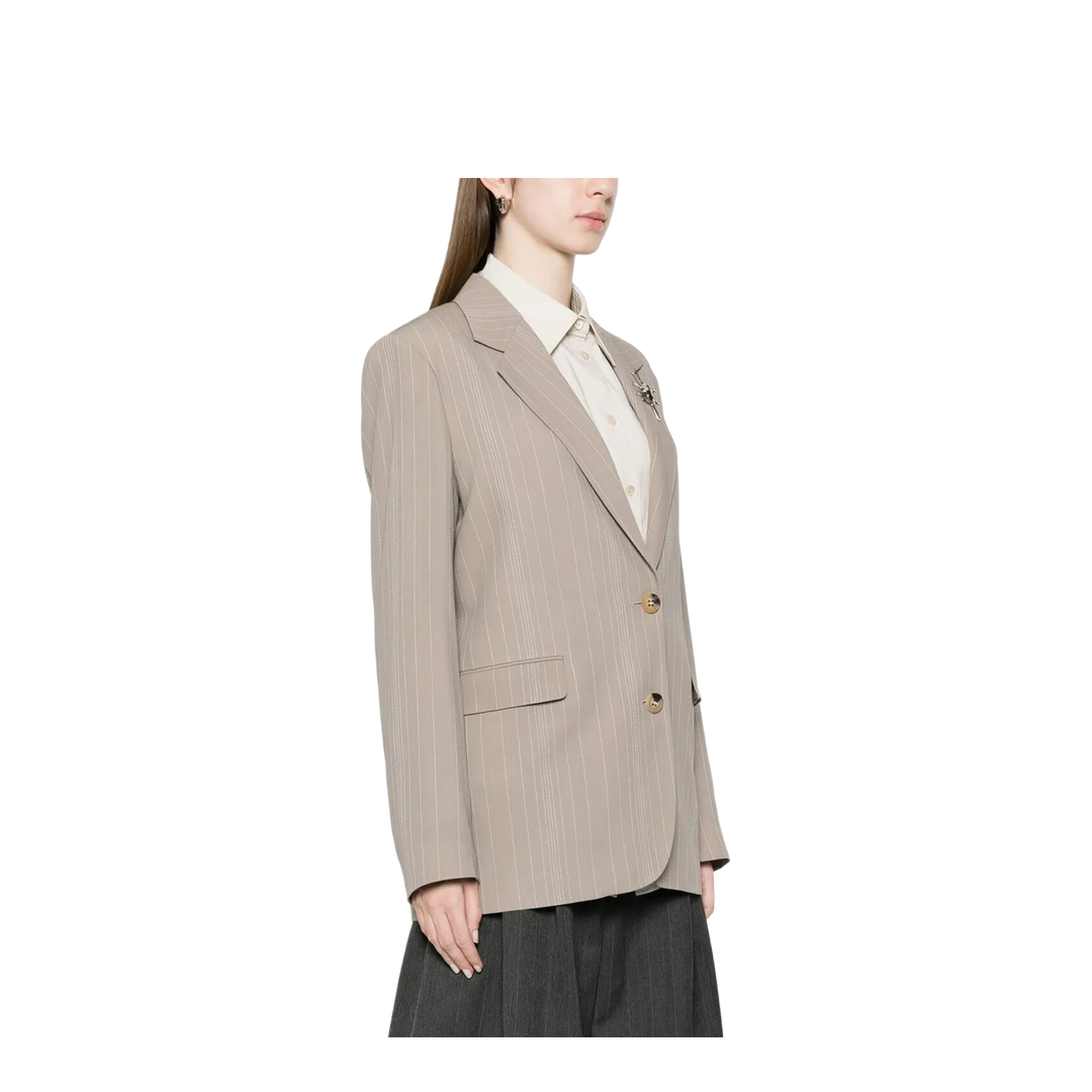 Pinstripe Oversized Wool Blend Blazer With Broche - Image 5