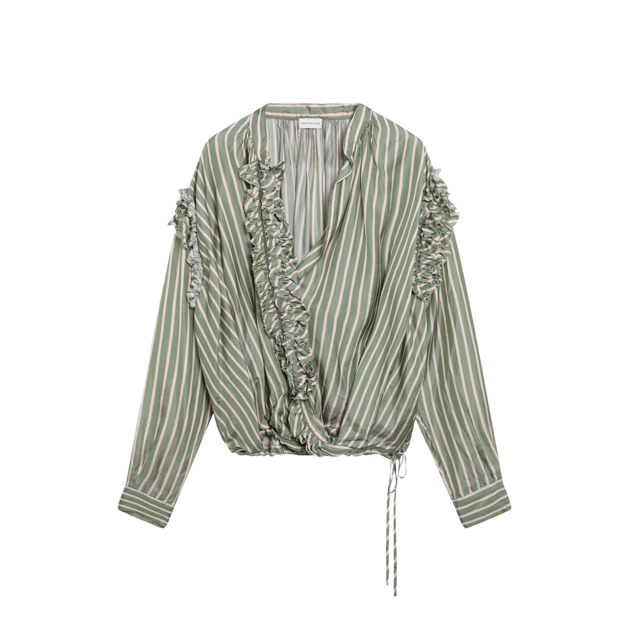 Green Striped Wrap Shirt In Cupro - Image 1