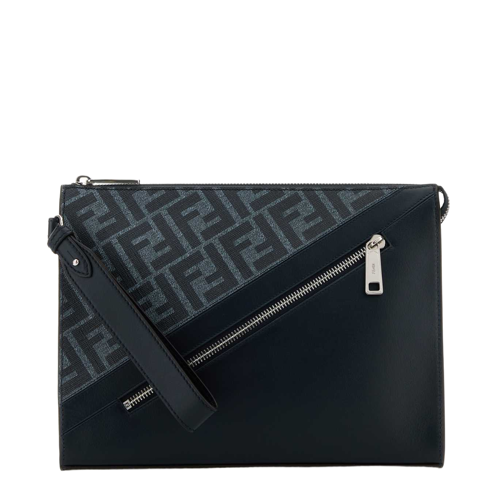 Flat Leather Crossbody Bags - Navy Blue - Image 4
