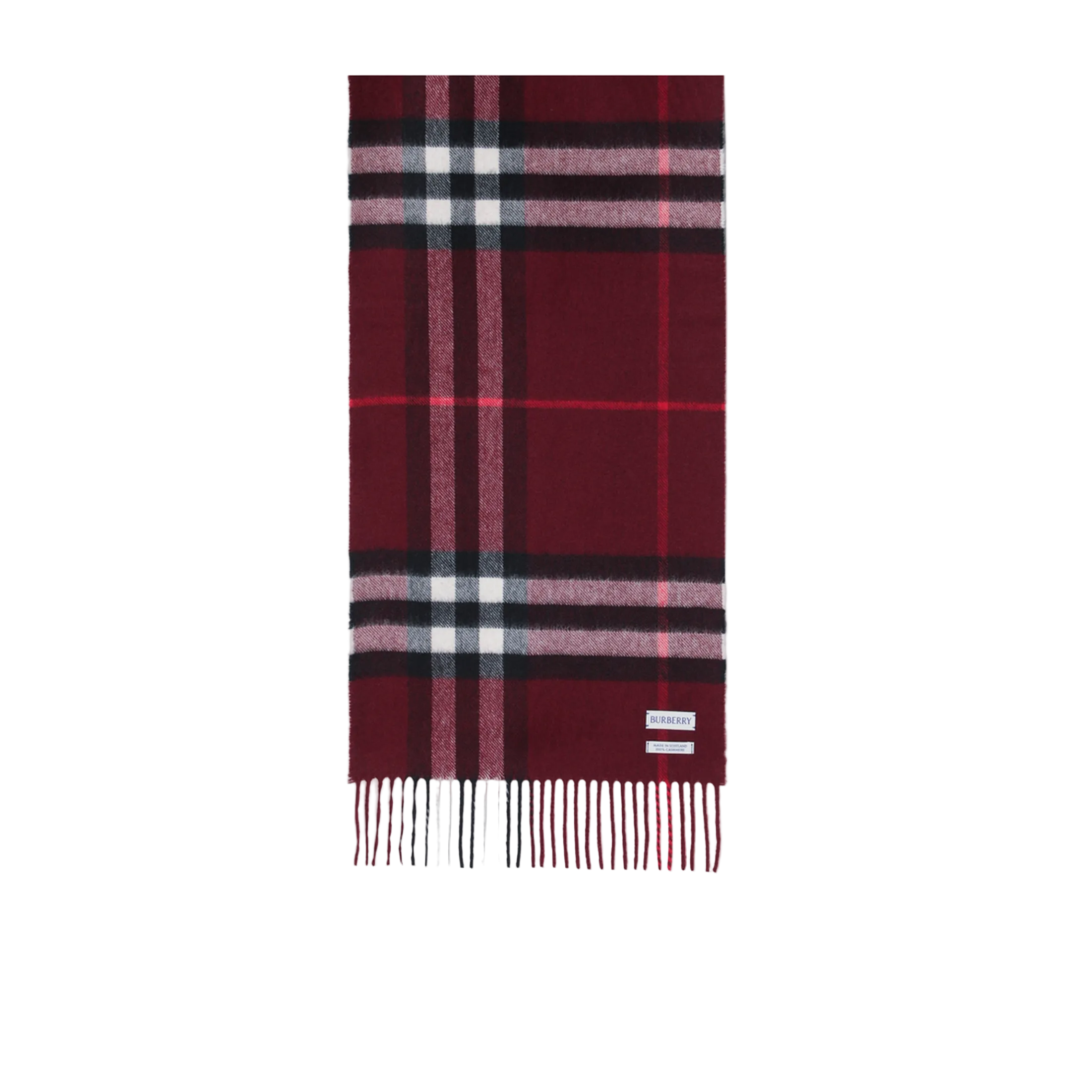 Burgundy Cashmere Scarf with a Checked Pattern - Image 2