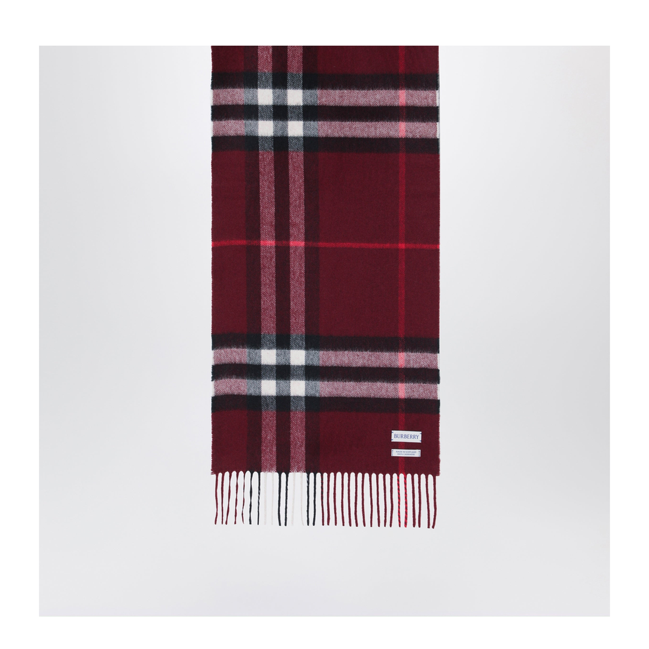 Burgundy Cashmere Scarf with a Checked Pattern - Image 2