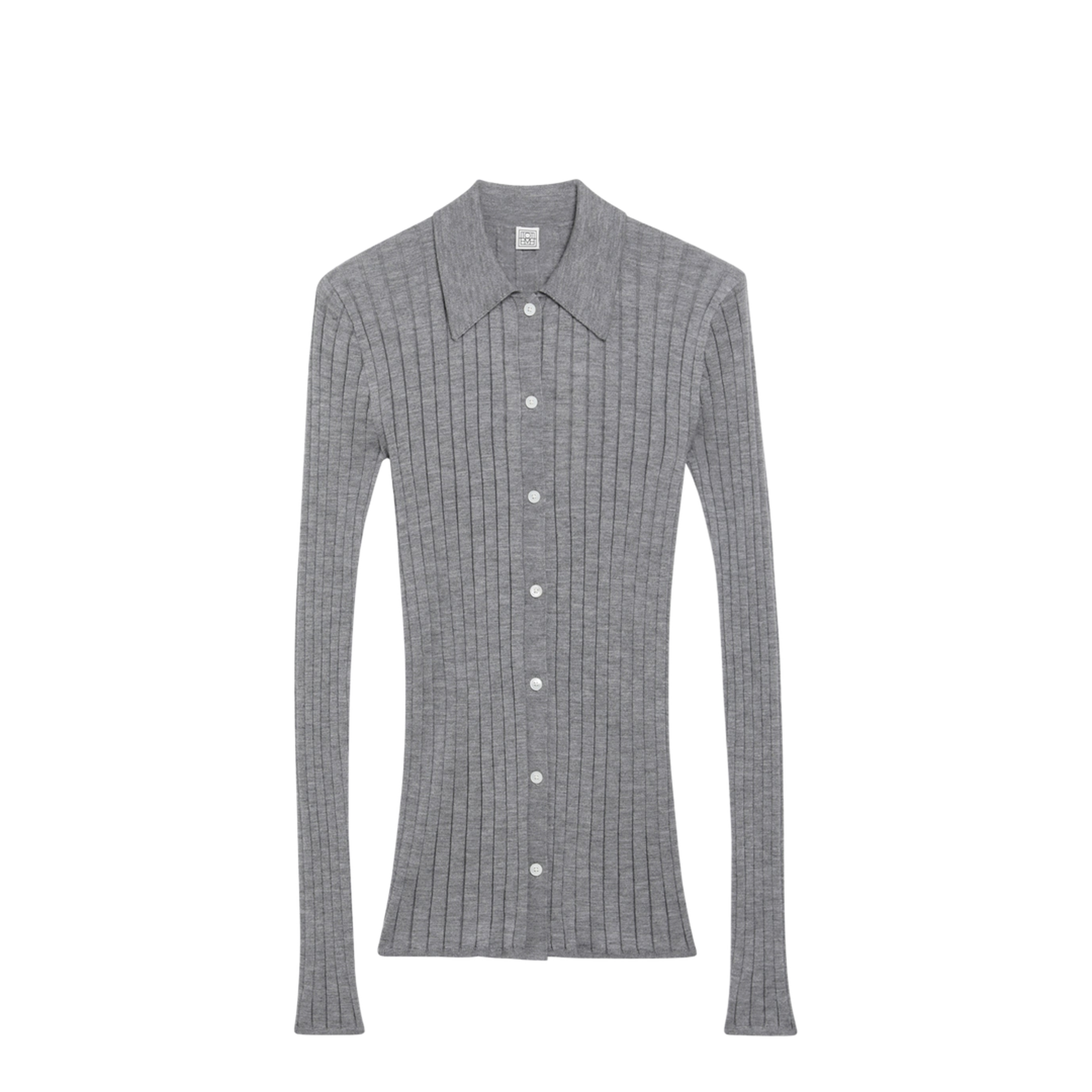 Slim Ribbed Shirt in Grey Mélange Cashmere and Silk - Image 1
