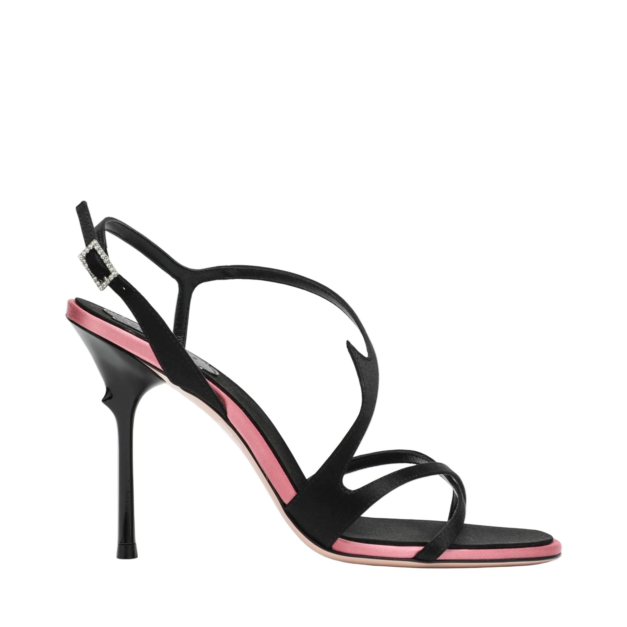 Black Satin Heeled Sandals - Image 1