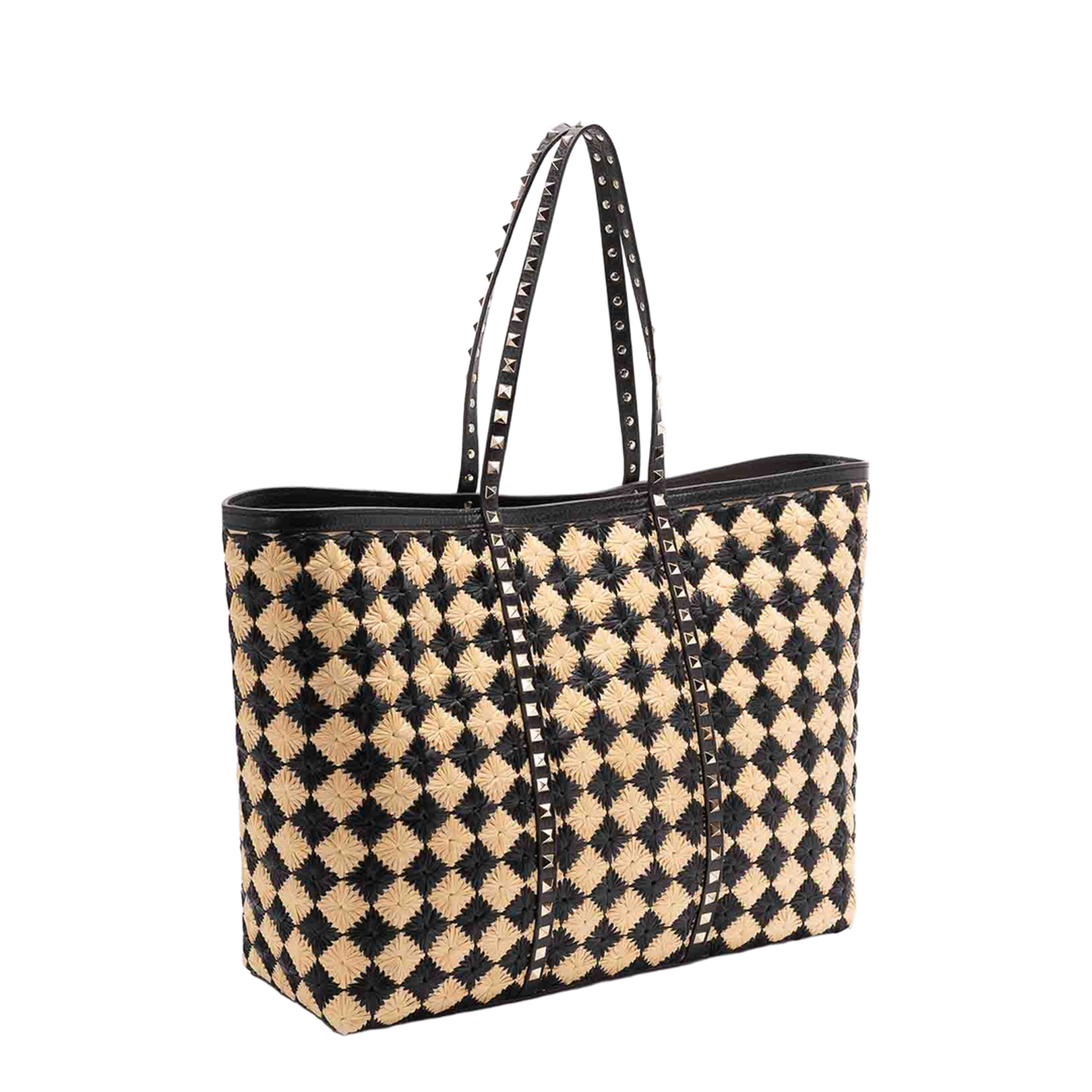 Rockstud Raffia Embroidered Shopping Bag - Natural/Black - Image 2
