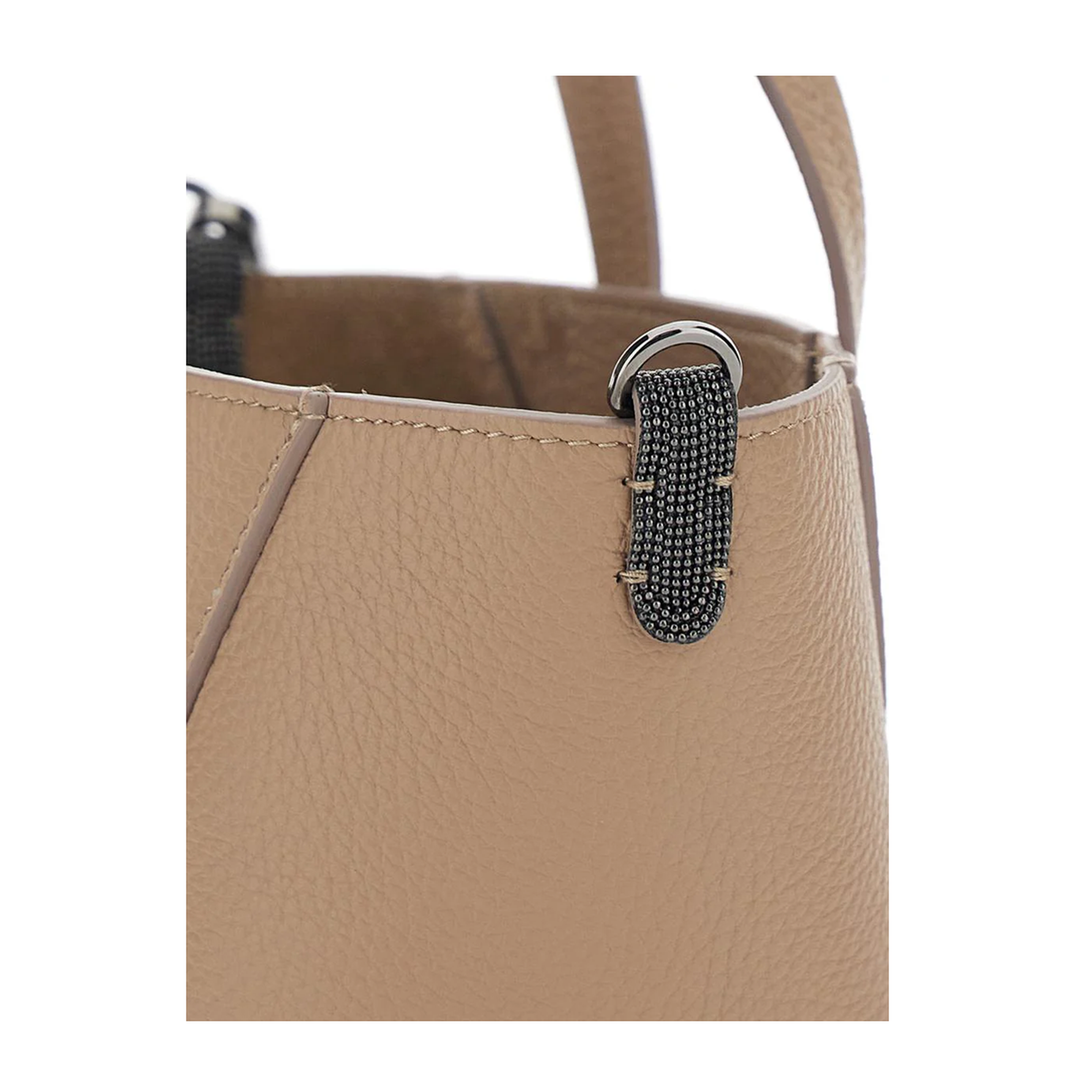 Duo Beige Mini Bag With Adjustable Shoulder Bag And Monil Detail In Leather - Image 3
