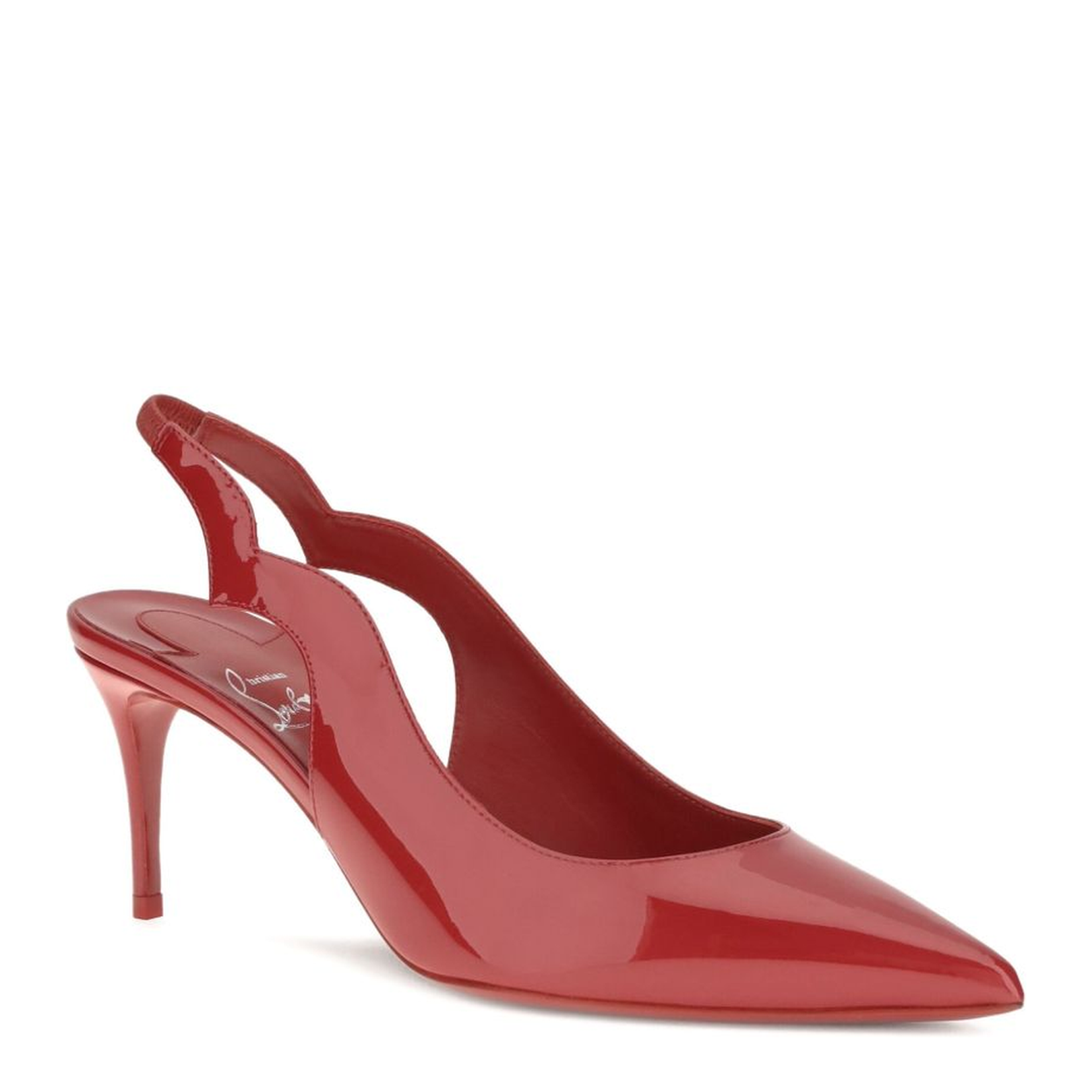Red Patent Leather Slingback Strap Pointed Toe Cutout Detail Stiletto Heel - Image 2