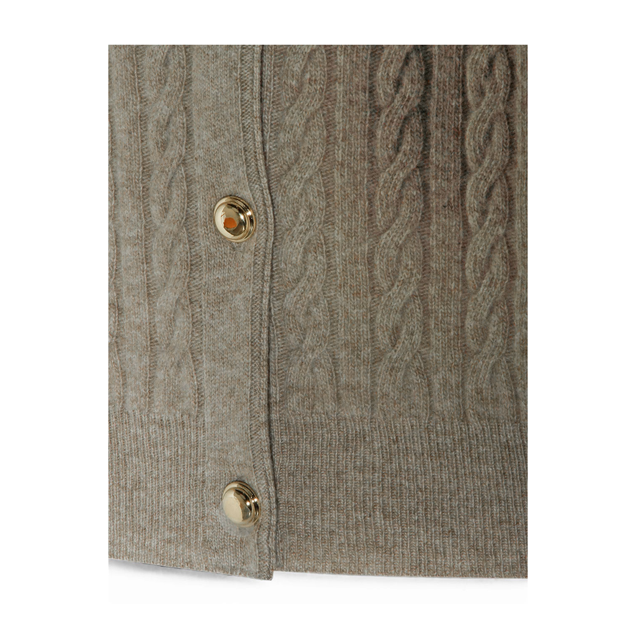 Denim-Collar Cable-Knit Cashmere Cardigan - Image 4