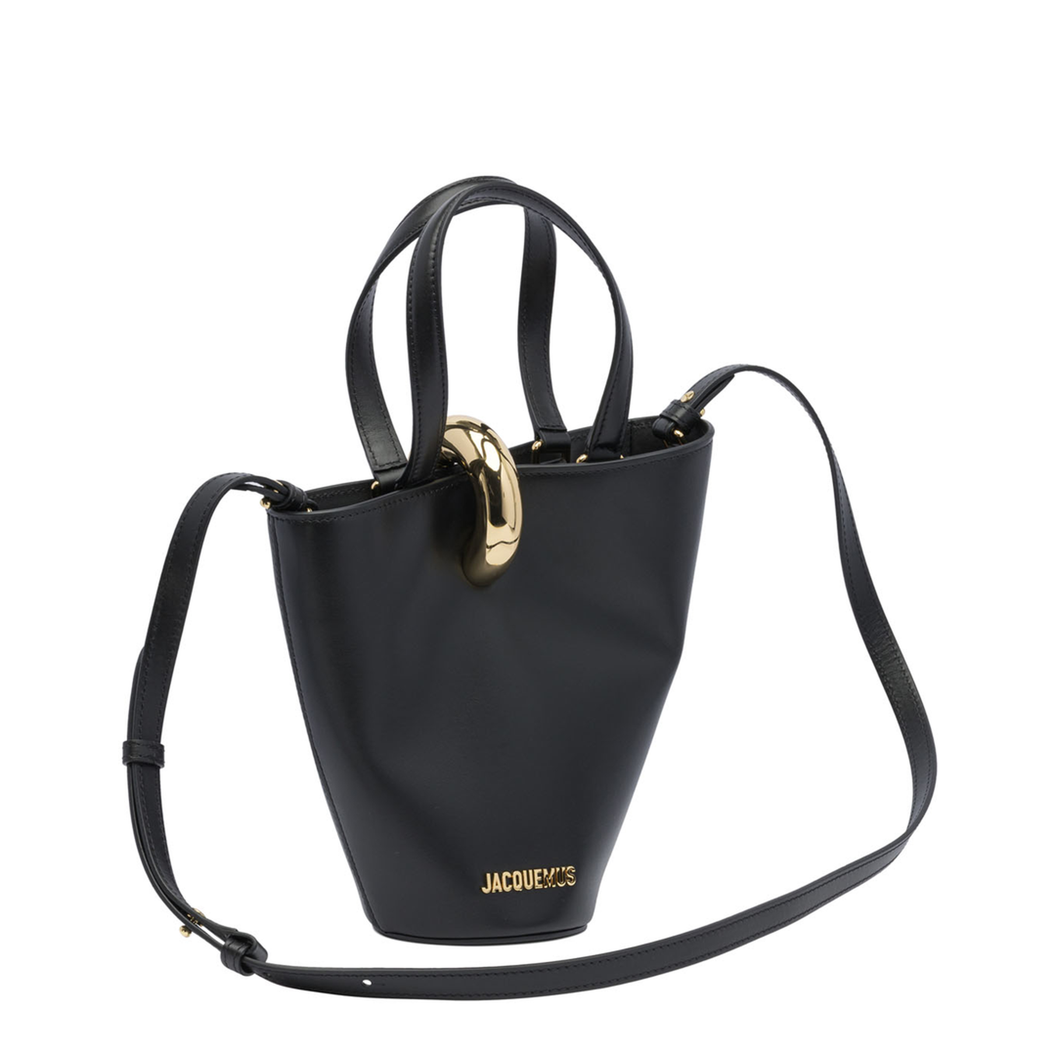 Cow Leather Bucket Bag - Black - Image 2
