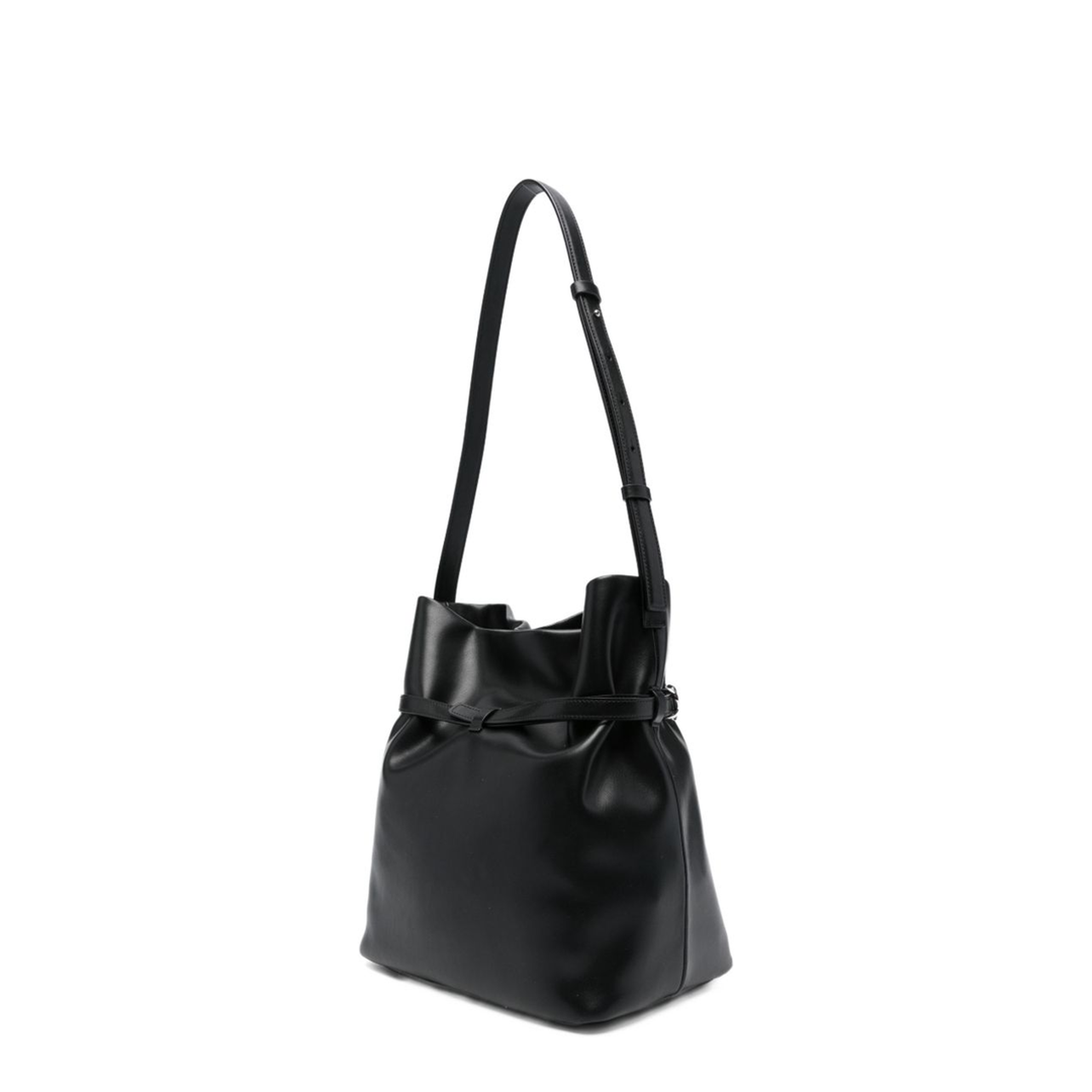 Medium Smooth Leather Bucket Bag - Nero - Image 2